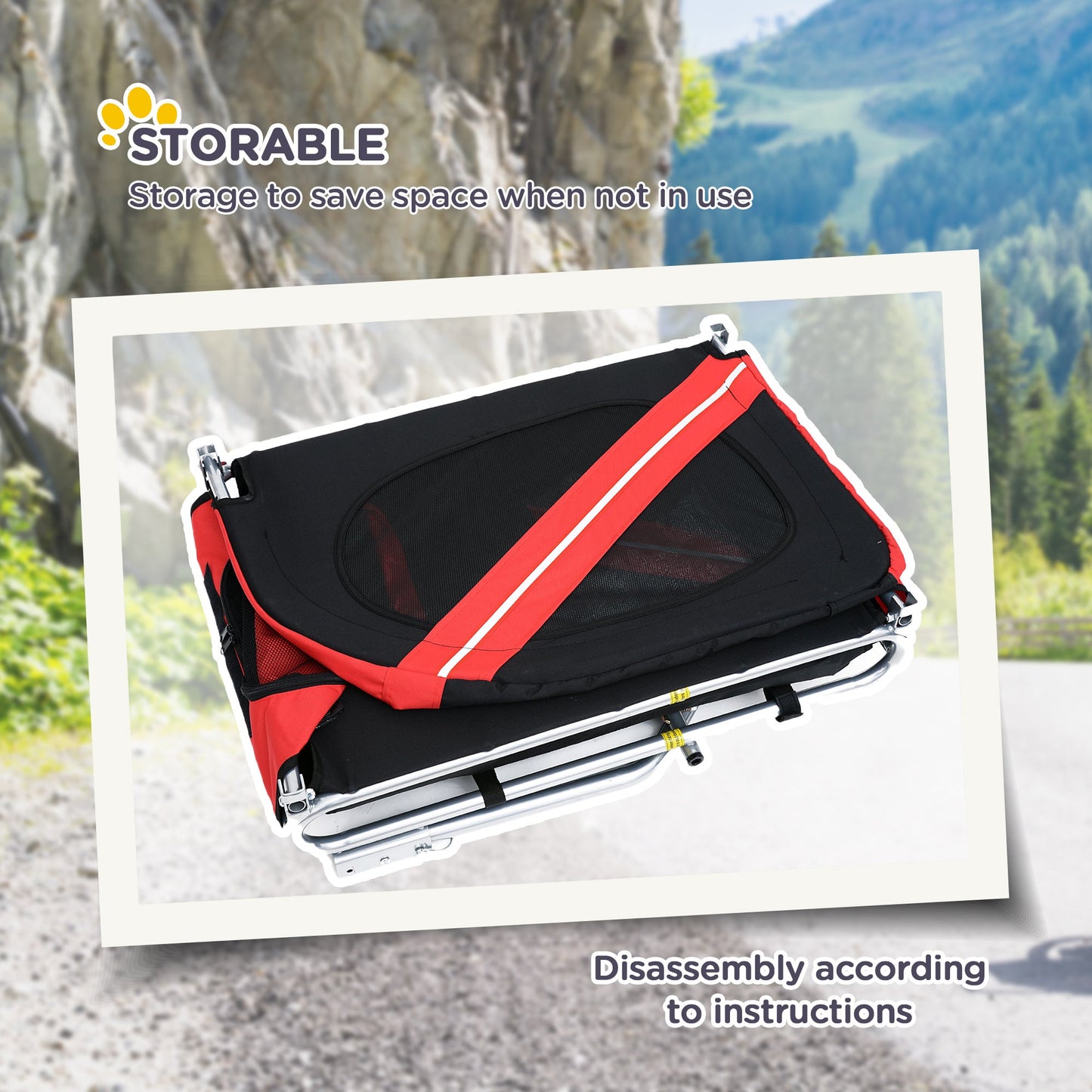 Dog Bike Trailer Pet Cart Bicycle Wagon Cargo Carrier Attachment for Travel with 3 Entrances Large Wheels for Off-Road & Mesh Screen, Red/ Black