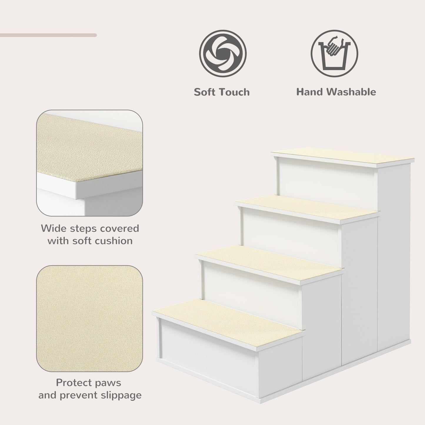 Pet Stairs Dog Steps for High Bed, 4 Levels Dog Stairs for Car, Wooden Cat Ladder with Non-Slip Carpet, 15.7" L x 23.2" W x 21.3" H, White