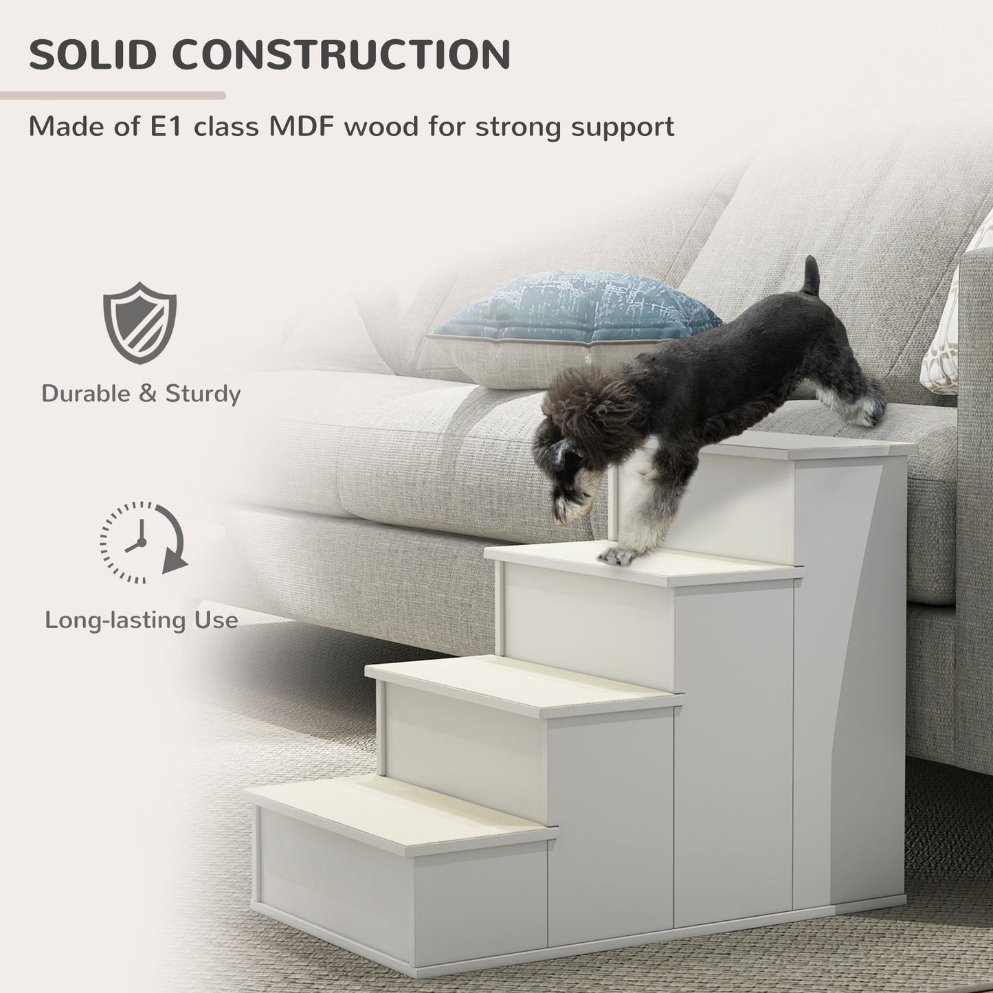 Pet Stairs Dog Steps for High Bed, 4 Levels Dog Stairs for Car, Wooden Cat Ladder with Non-Slip Carpet, 15.7" L x 23.2" W x 21.3" H, White