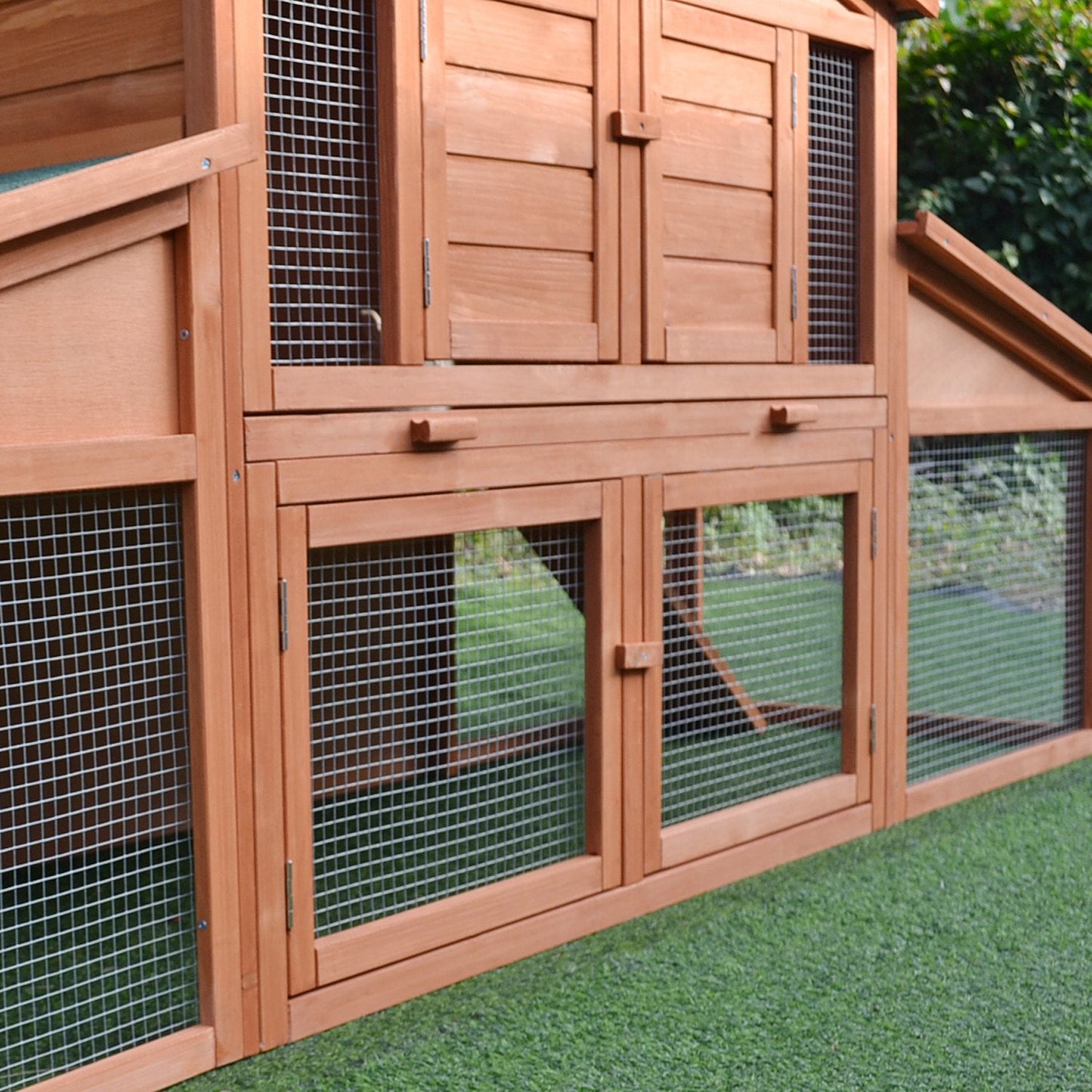 88.5" x 27.5" x 39.25" Deluxe Wooden Rabbit Hutch Backyard Bunny Cage Small Animal Living House with Outdoor Run, Orange