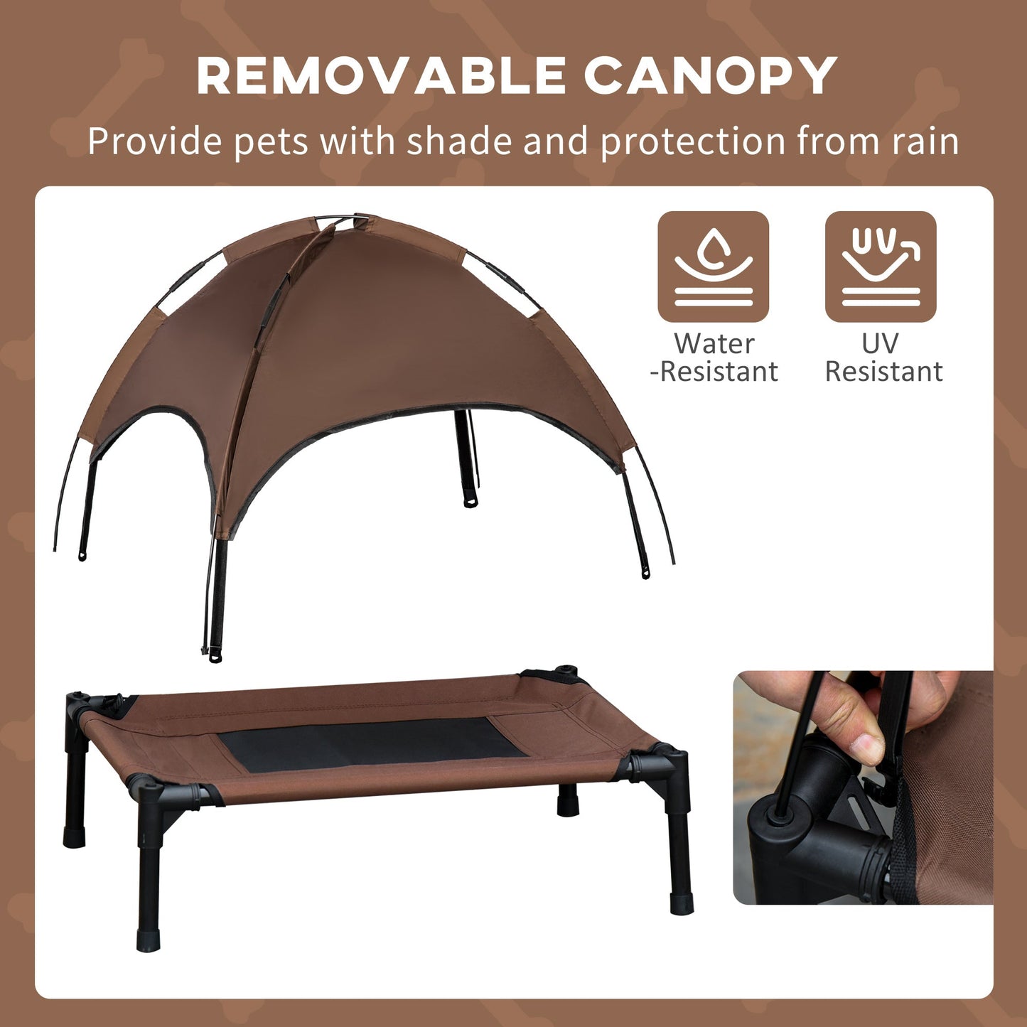 Elevated Dog Bed with Canopy, Portable Raised Dog Cot for M Sized Dogs, Indoor & Outdoor, 30" x 24" x 29", Coffee