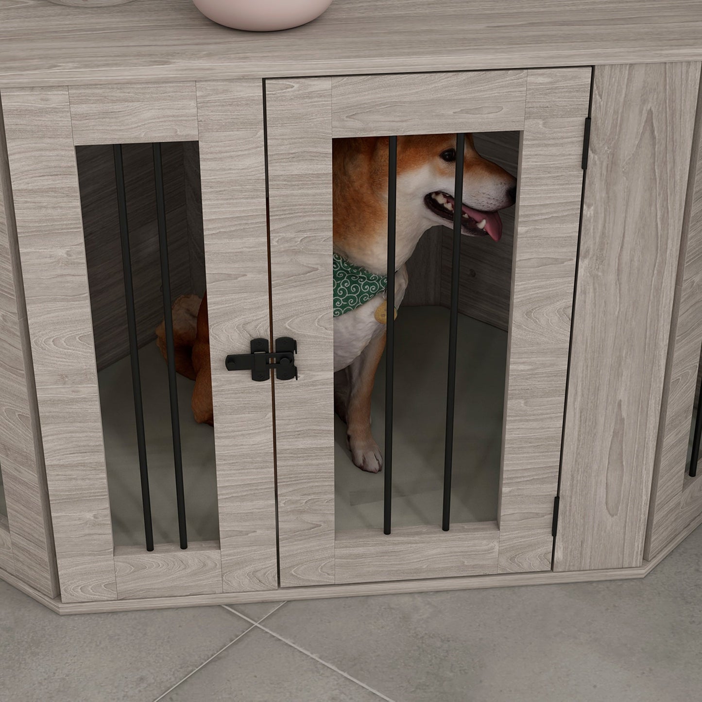 41" Dog Crate Furniture, Corner Dog Crate End Table for Medium and Small Dogs, Indoor Dog Cage with Cushion, Door, Lock, Walnut Brown