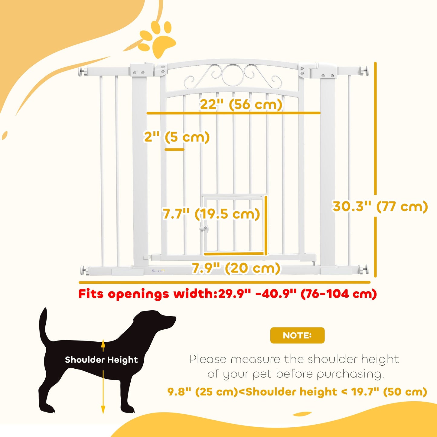 Dog Gate, Walk Through Pet Gate with Small Pet Door, Auto Close, for Doorways, House, Stair, 2 Extension Kits, Pressure Mount Kit, 30"-41" W x 30" H