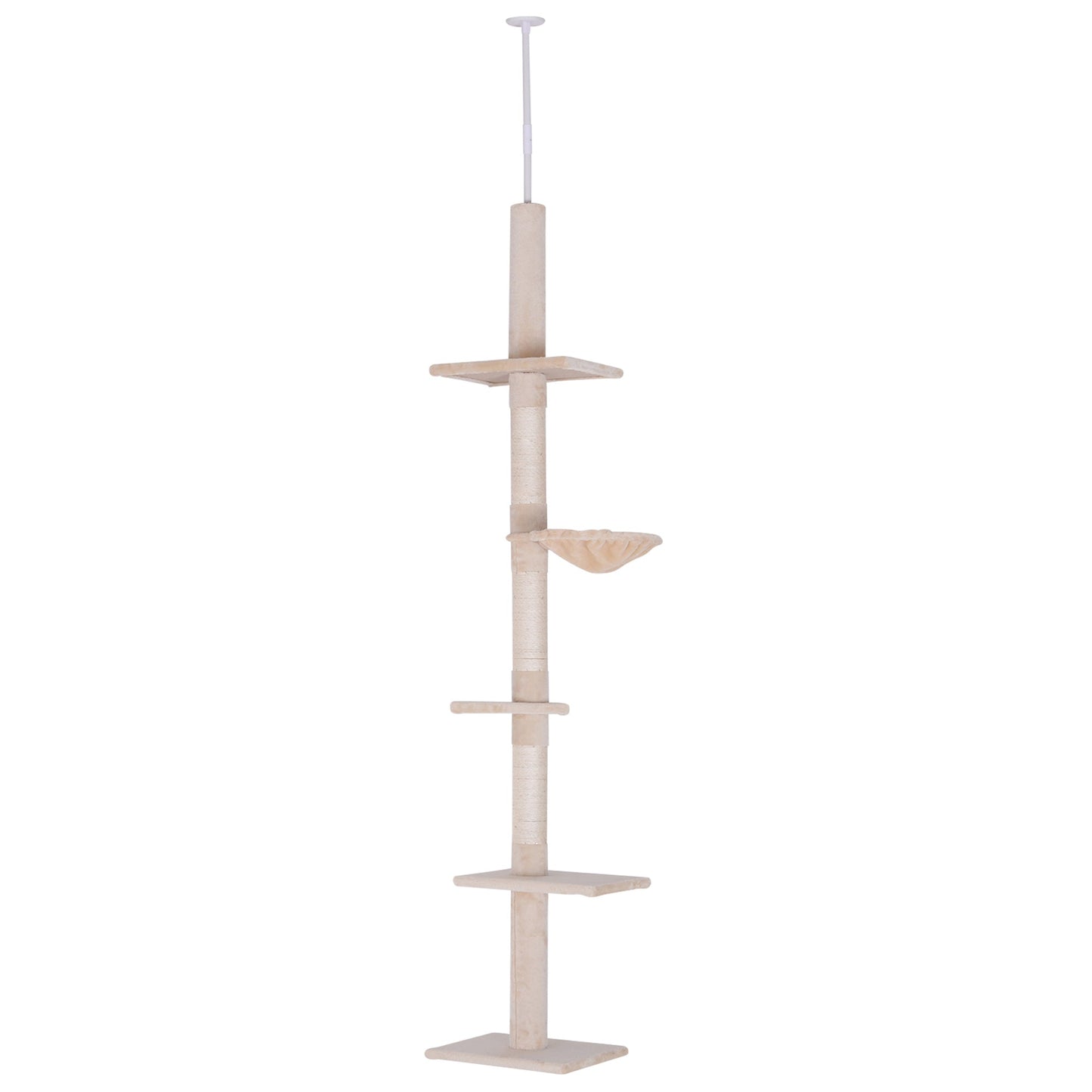 8.5ft Cat Climbing Tree 5-Tier Kitty Activity Center Floor-to-Ceiling Cat Climber Toy with Scratching Post Play Rest Post Pet Furniture Beige