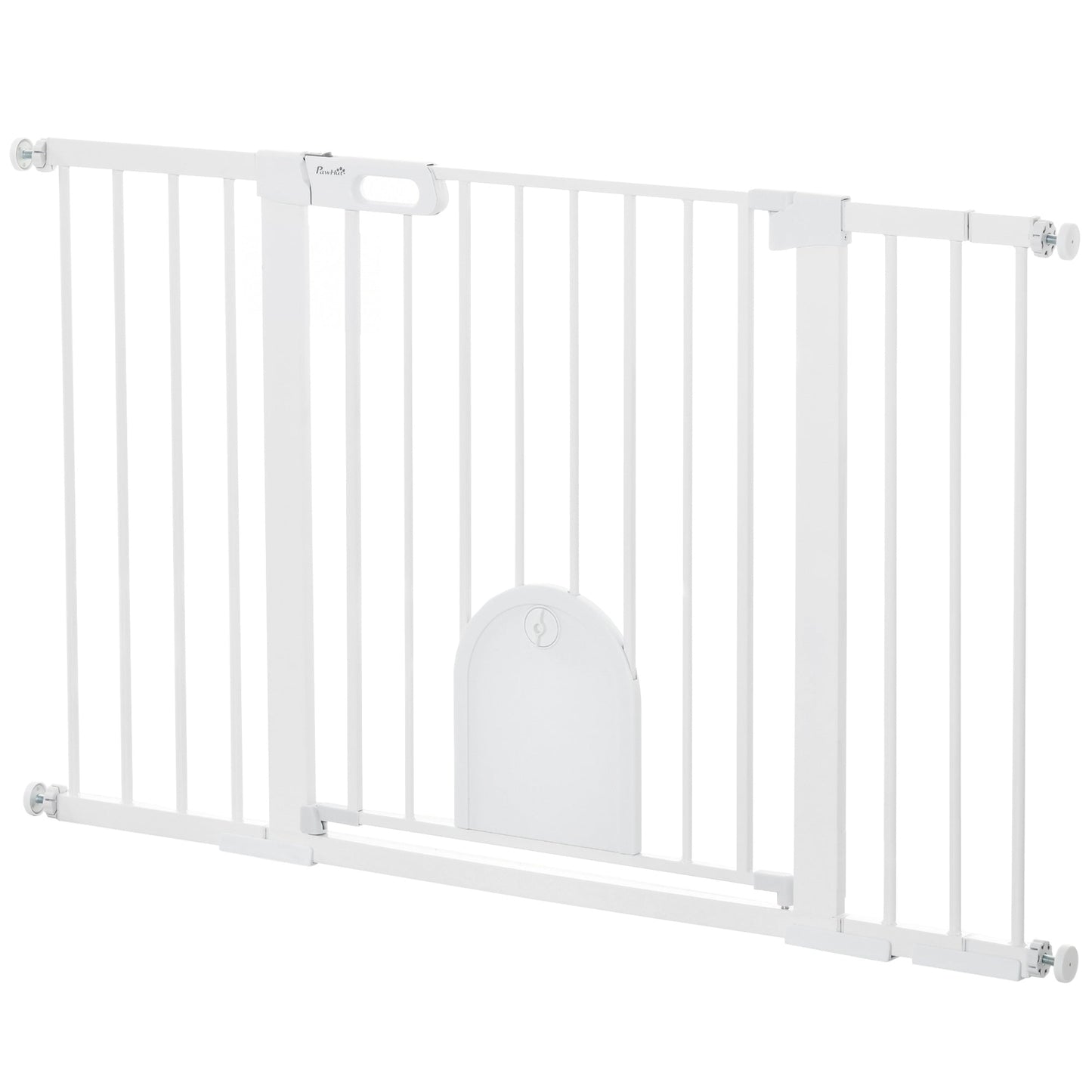 30"-52" Extra Wide Pet Gate with Small Door, 30"H Dog Gate with Safety Gate Barrier, Stair Pressure Fit, Auto Close, Double Locking, for Doorways, Hallways, White