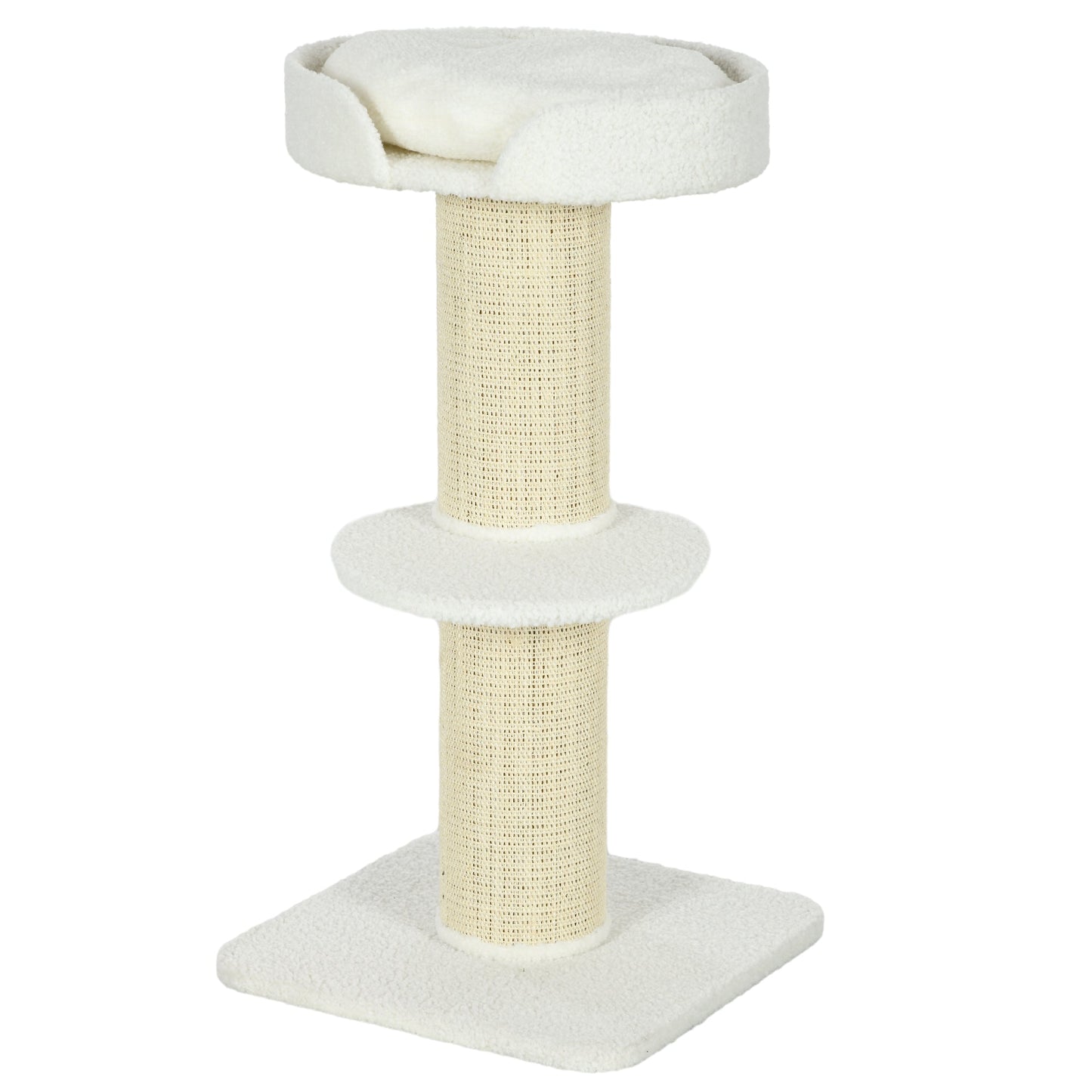 36"H Large Cat Scratching Post for Indoor Cats, Bold Cat Tree Multi-Level Kitty Tower with Sisal Mat Scratch Rope, Cat Bed, Removable Cushion, Perch, Cream White