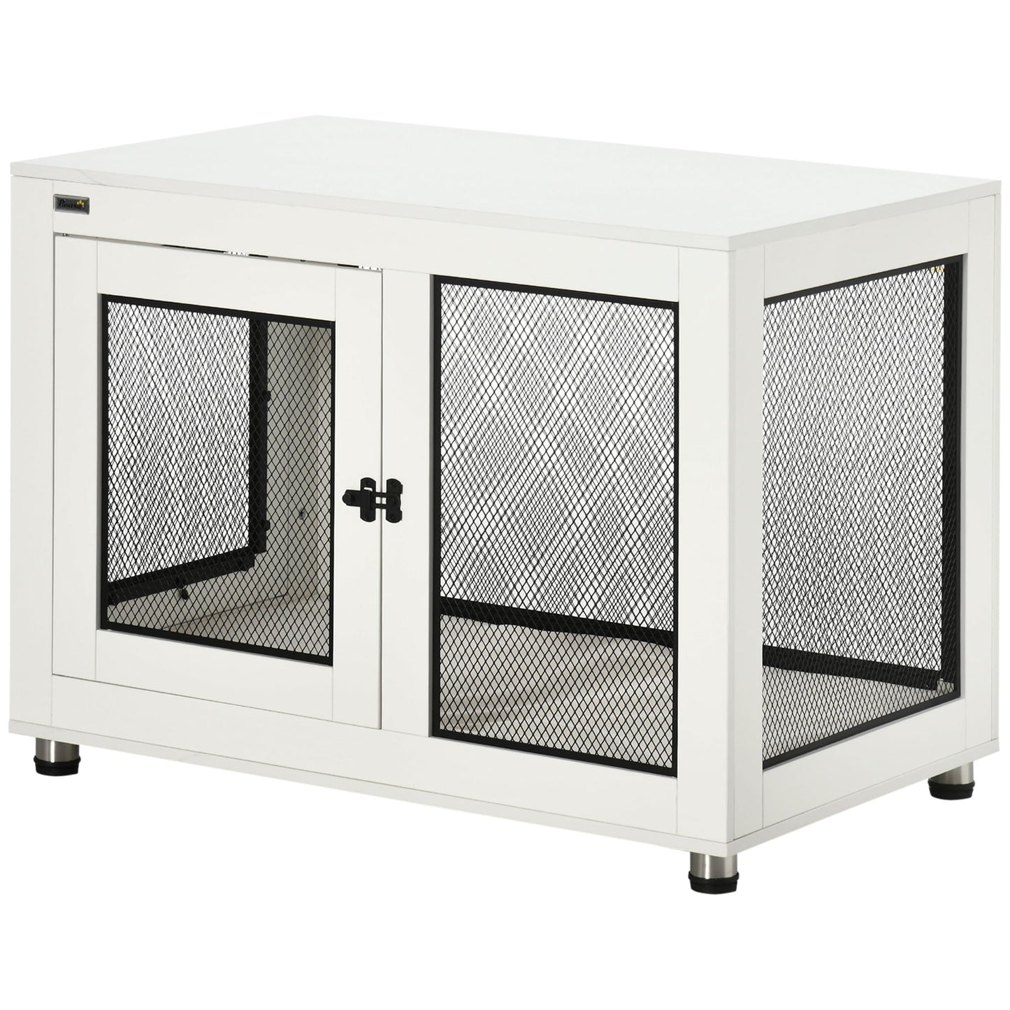 37in Dog Crate Furniture with Cushion, Indoor Pet Kennel End Table with 2 Doors, for Large Dogs, White