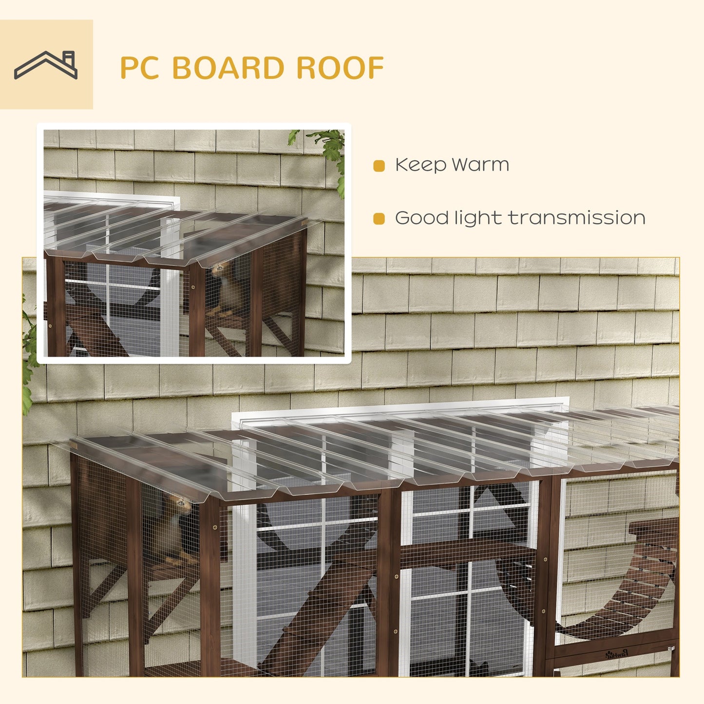 Catio, Large Outdoor Cat Enclosure with Cat Condos, Platforms, Ladders, Doors, Weather-Resistant Roof, Wooden Cat Cage for 1-4 Cats, Espresso