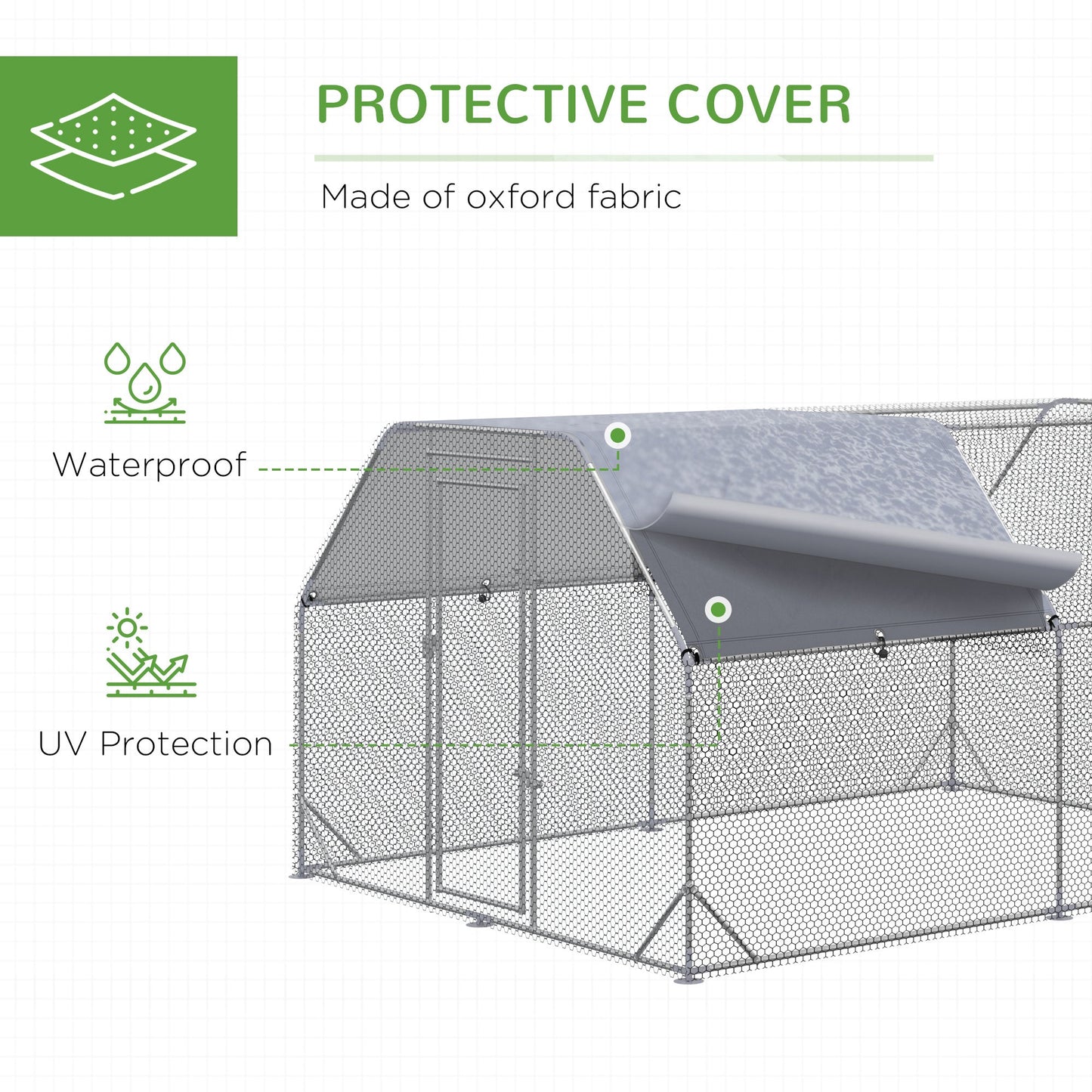 Galvanized Large Metal Chicken Coop Cage Walk-in Enclosure Poultry Hen Run House Playpen Rabbit Hutch with Cover for Outdoor Backyard 9.2' x 12.5' x 6.5' Silver