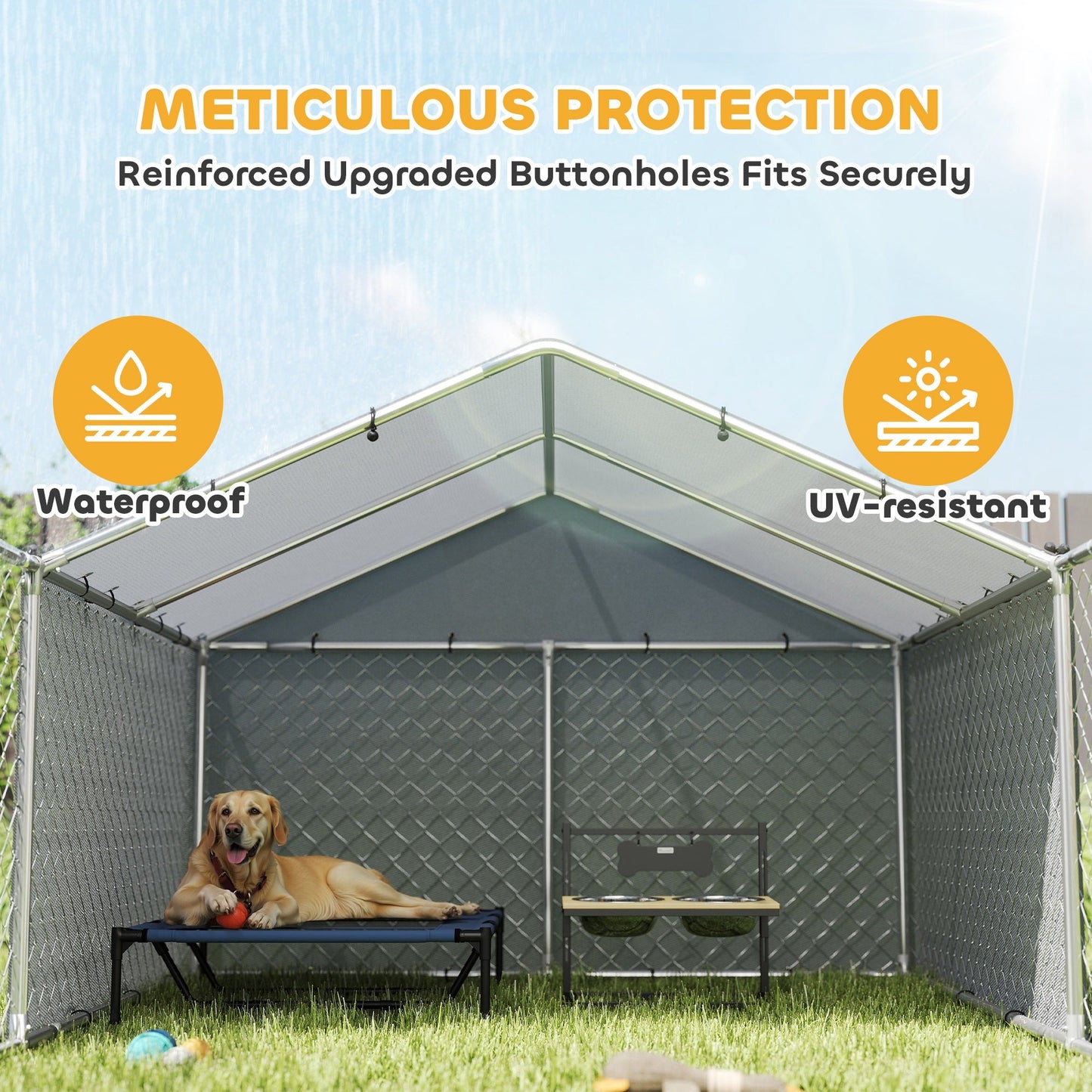 Outdoor Dog Kennel with Waterproof & UV-Resistant Cover, Dog Run with Secure Lock for Small Medium Large Dogs, 13.1' x 7.5' x 4.9'