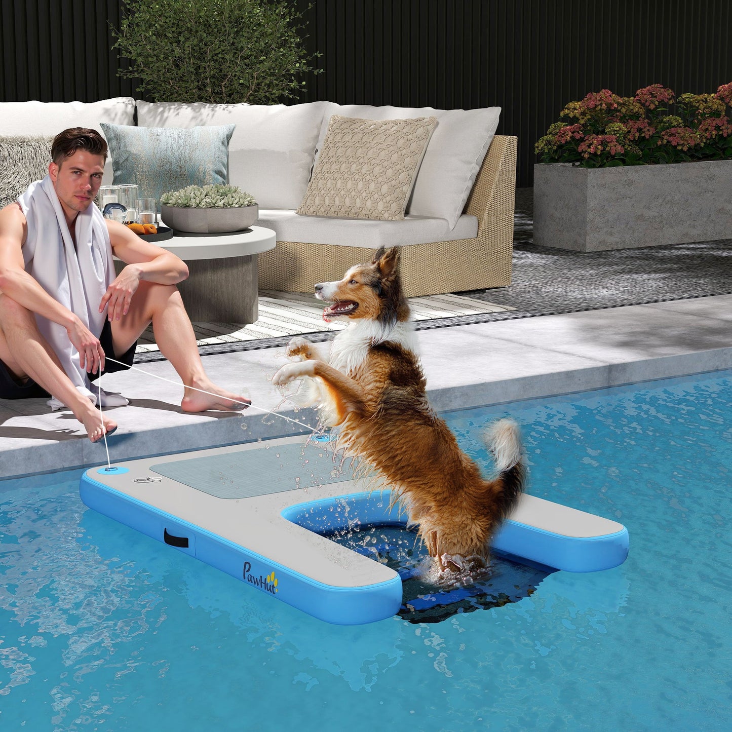 Dog Water Ramp Floating Water Ladder Step for Swimming Pets Up to 286 lbs, Non-Slip Dog Boat Ramp for Pool, Lake, Boat, Dock