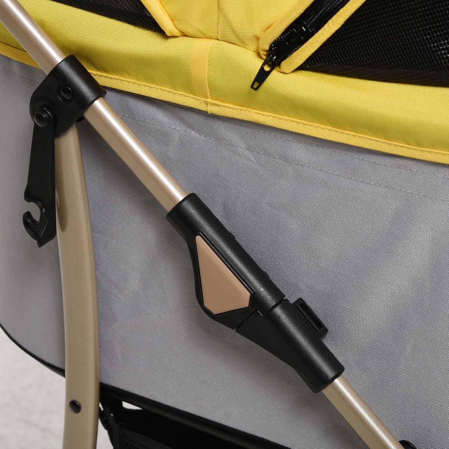 4 Wheels Pet Stroller, 3 in 1 Dog Cat Travel Folding Carrier, for Small Dogs, Detachable, w/ Brake, Canopy, Basket, Storage Bag - Yellow