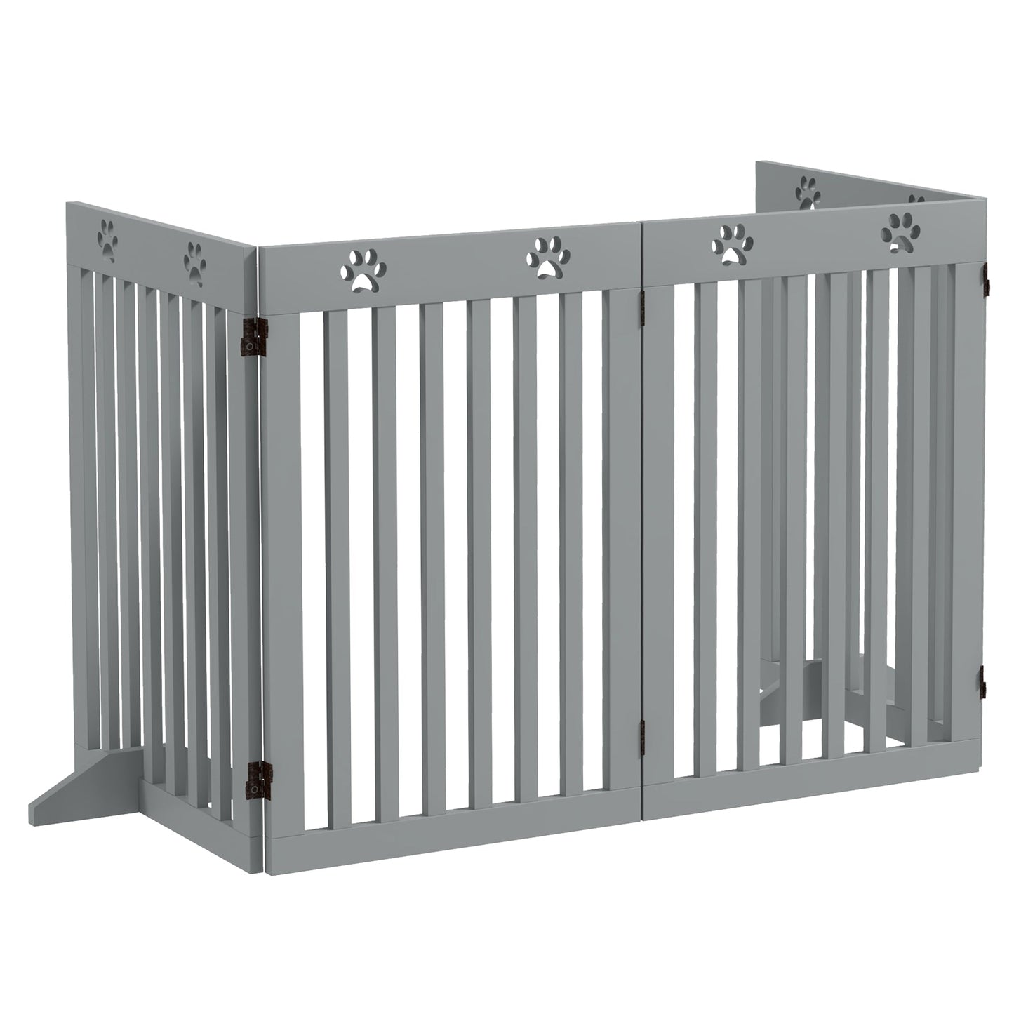 Freestanding Pet Gate 4 Panel Dog Barrier Folding Safety Fence with Support Feet up to 80.25" Long 29.5" Tall for Doorway Stairs Black Light Grey