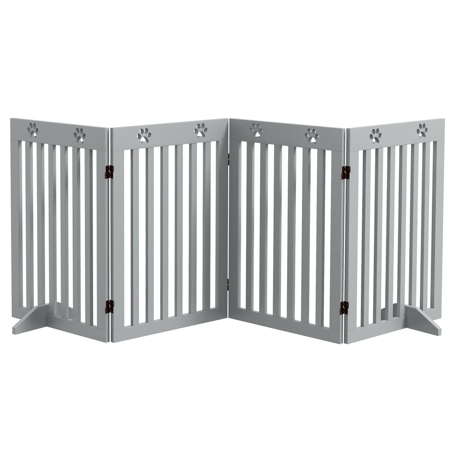 Freestanding Pet Gate 4 Panel Dog Barrier Folding Safety Fence with Support Feet up to 80.25" Long 29.5" Tall for Doorway Stairs Black Light Grey