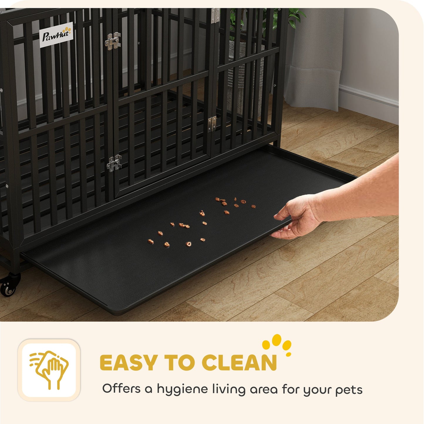Heavy Duty Steel Dog Crate Kennel Pet Cage with Wheels for Portability and a Door for Convenient Access Anti-Pinching Floor, 49.2"L x 29.5"W x 34.6"H, Black