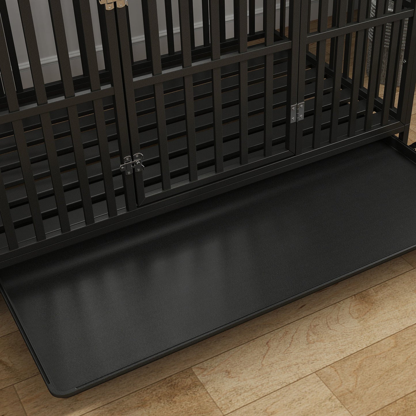 Heavy Duty Steel Dog Crate Kennel Pet Cage with Wheels for Portability and a Door for Convenient Access Anti-Pinching Floor, 49.2"L x 29.5"W x 34.6"H, Black