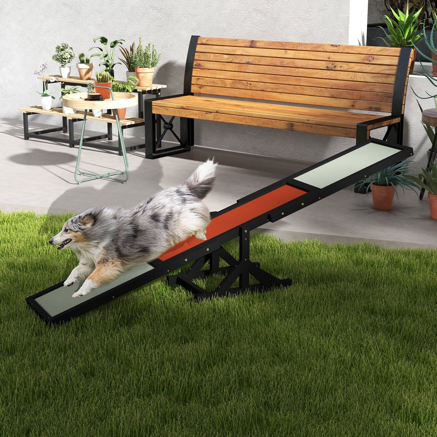 Wood Pet Seesaw Platform Dog Agility Training Equipment Run Game Toy Weather Resistant Pet Supplies Black