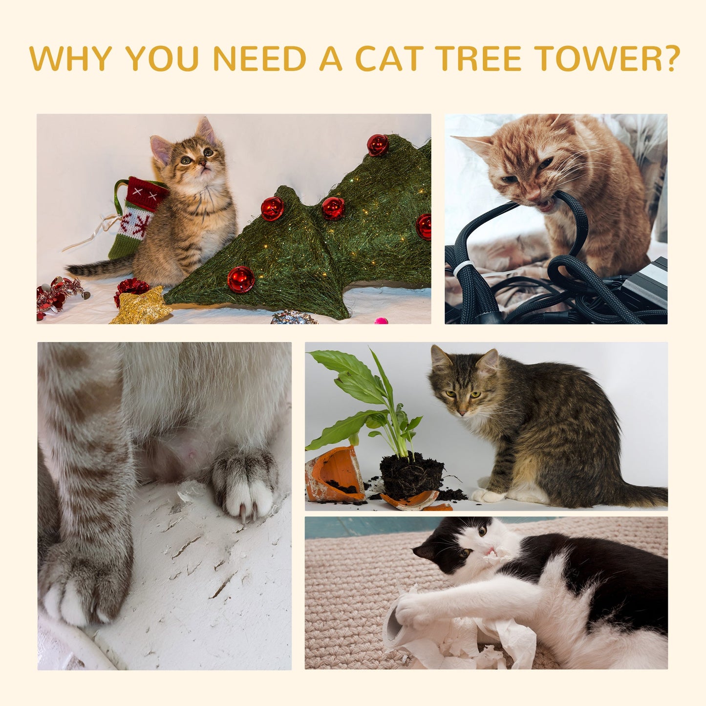 Cat Tower for Large Cats Adult, Floor to Ceiling Cat Tree Adjustable Height 94"-102" Multi-Level with Scratching Posts, Cozy Hammock, Dangling Ball Toy, Light Grey