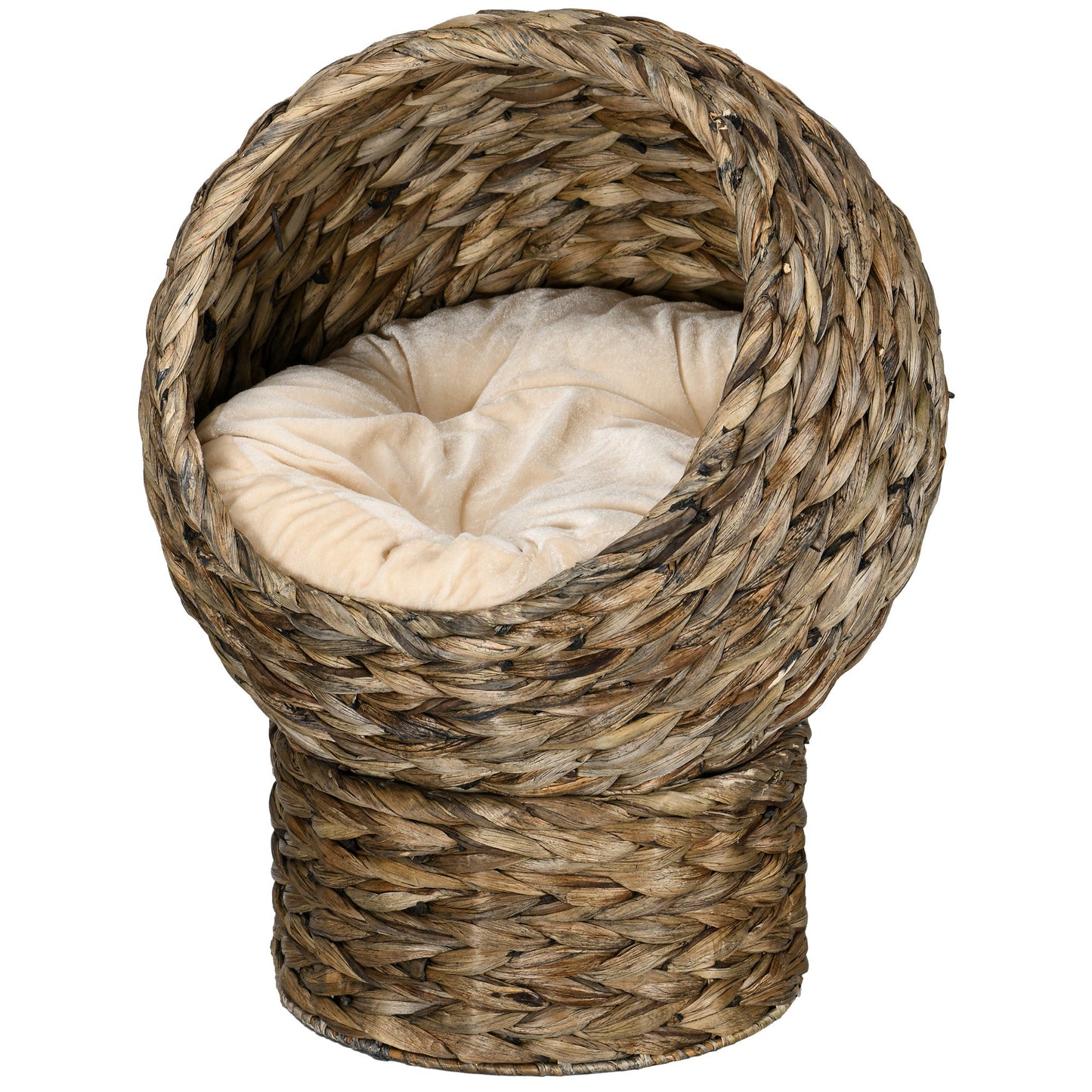 Wicker Cat Bed, Elevated Rattan Kitten Bed with Cushion, Handwoven Cat Egg Chair Kitty House with Stand for Indoor Cats, Grey