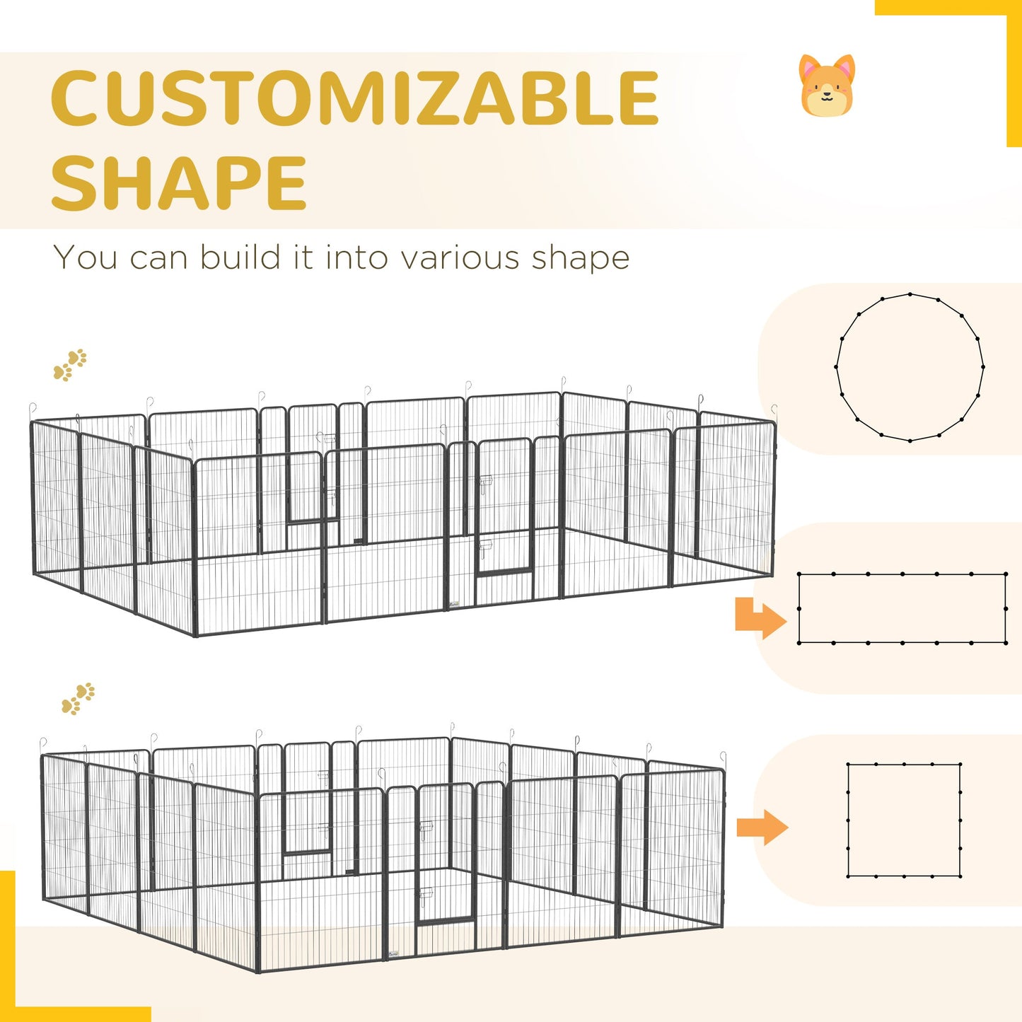 Dog Playpen, Wide 31.5"W Heavy-Duty Metal Puppy Play Pen, Pet Exercise Fences for Outside and Indoor, DIY Design with Door for Multiple Dogs, 16 Panels, 39"H