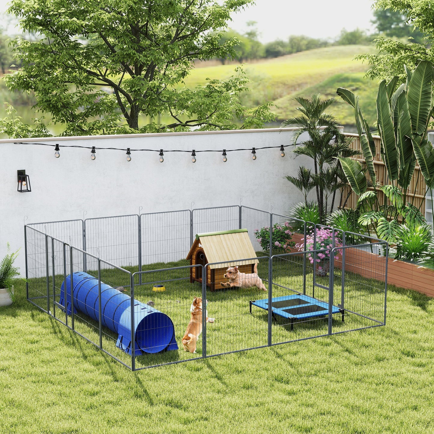 Dog Playpen, Wide 31.5"W Heavy-Duty Metal Puppy Play Pen, Pet Exercise Fences for Outside and Indoor, DIY Design with Door for Multiple Dogs, 16 Panels, 39"H
