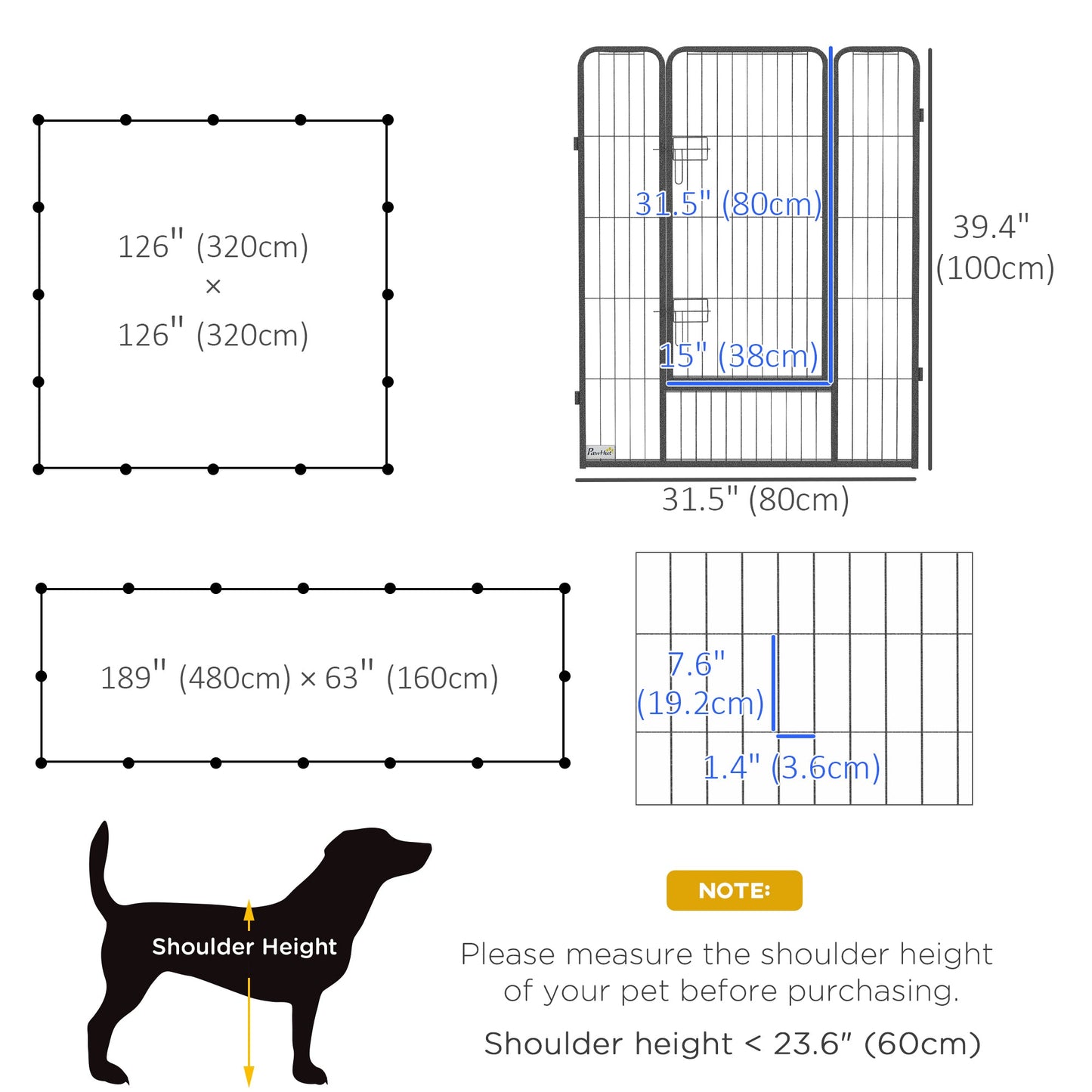 Dog Playpen, Wide 31.5"W Heavy-Duty Metal Puppy Play Pen, Pet Exercise Fences for Outside and Indoor, DIY Design with Door for Multiple Dogs, 16 Panels, 39"H