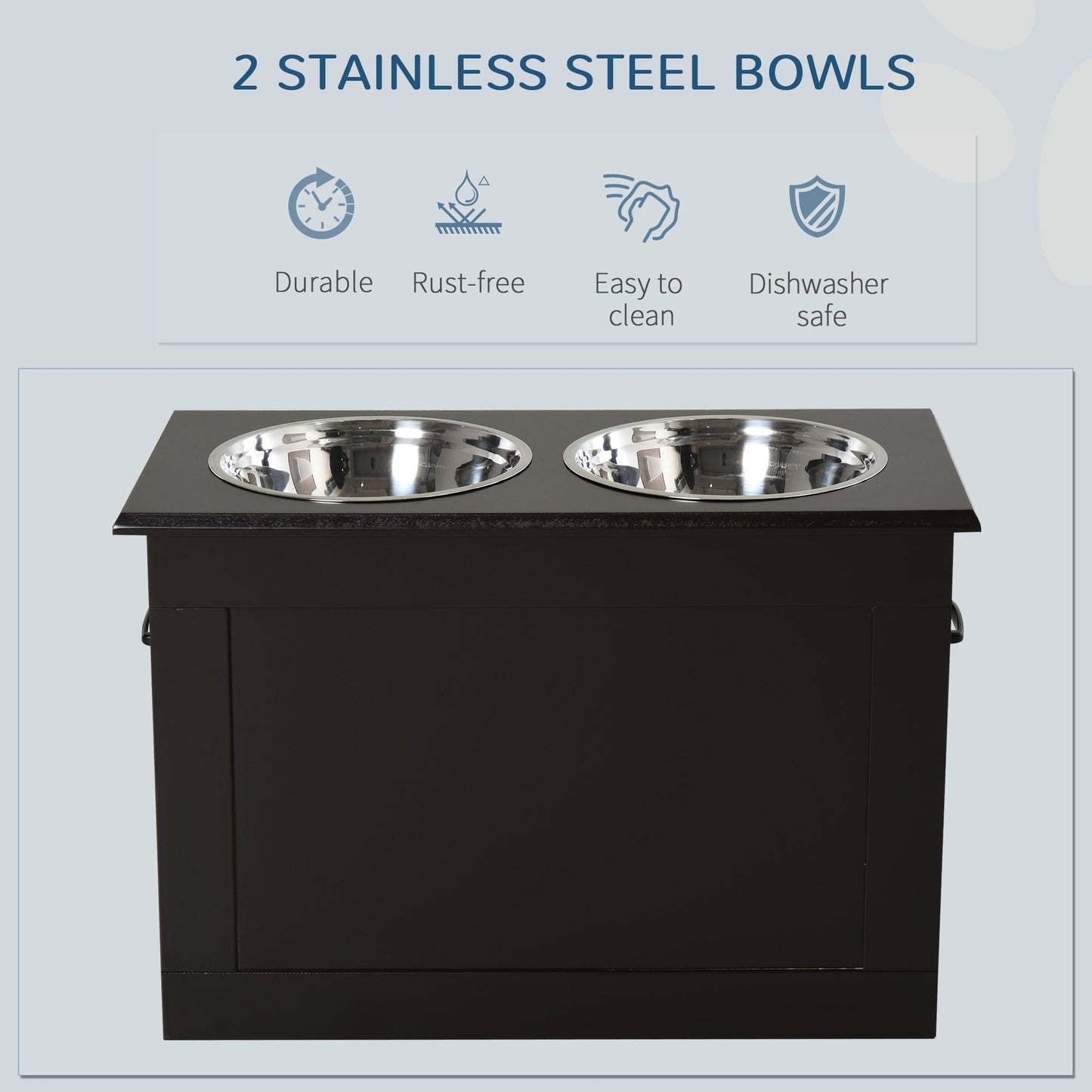 Elevated Dog Bowls for Large Dogs with Storage Dog Pet Diner Function 2 Stainless Steel Dog Bowls Elevated Base for Big-sized Dogs and Other Large Pets, Coffee