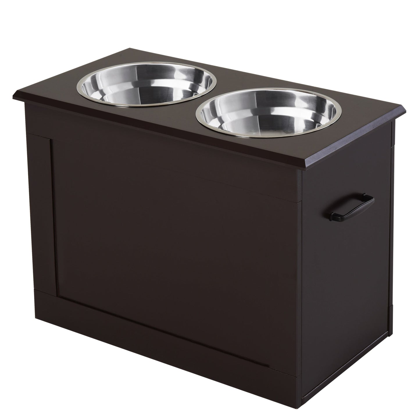 Elevated Dog Bowls for Large Dogs with Storage Dog Pet Diner Function 2 Stainless Steel Dog Bowls Elevated Base for Big-sized Dogs and Other Large Pets, Coffee