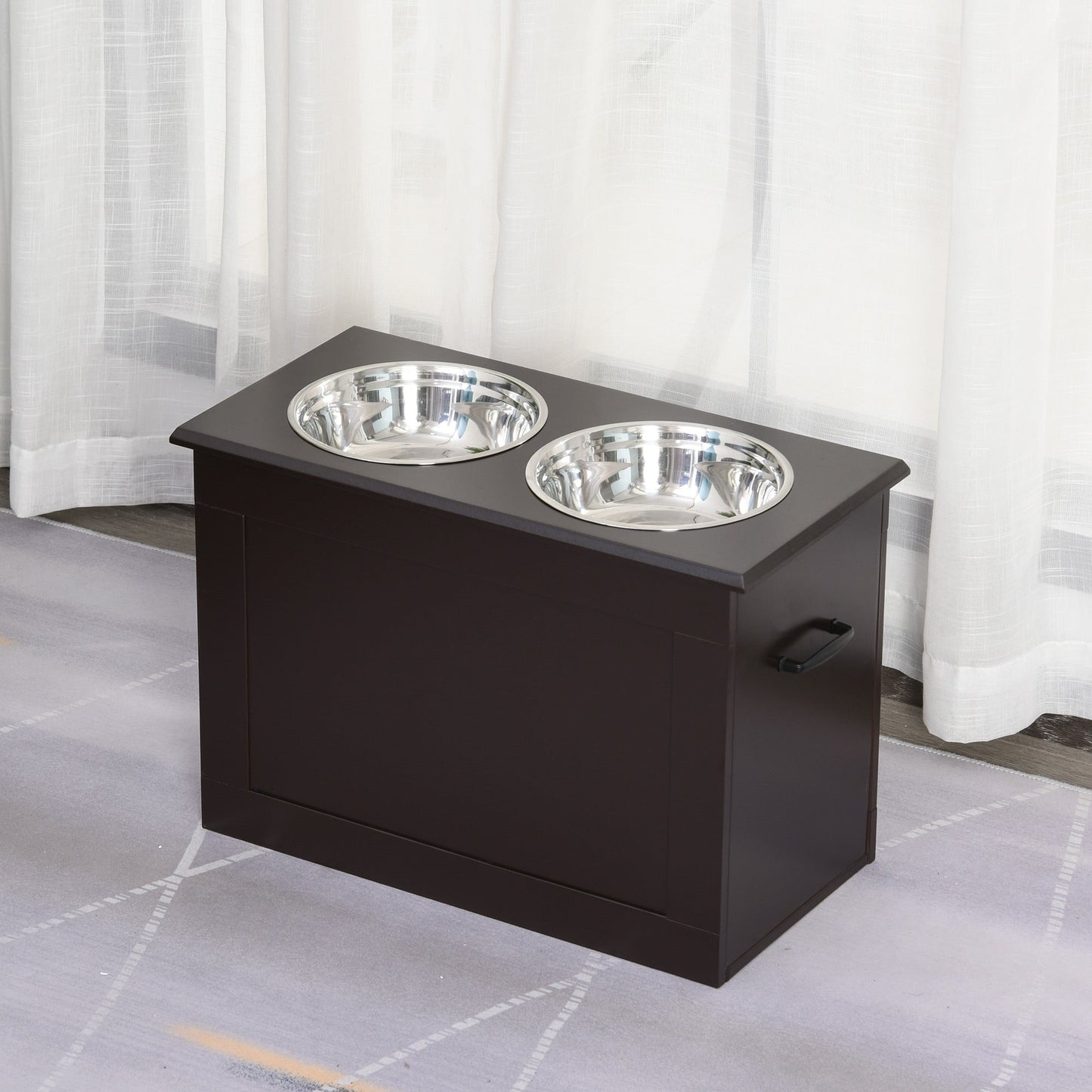 Elevated Dog Bowls for Large Dogs with Storage Dog Pet Diner Function 2 Stainless Steel Dog Bowls Elevated Base for Big-sized Dogs and Other Large Pets, Coffee