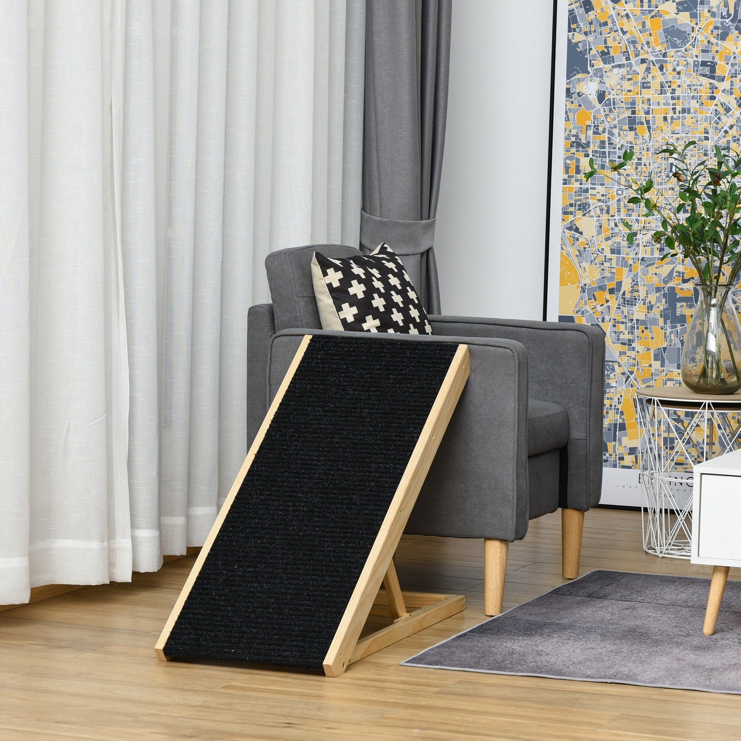 Dog Ramp for Bed Couch, Foldable Wooden Pet Ramp Height Adjustable 4 Levels, for Cats Large Dogs with Non Slip Carpeted Surface, Natural