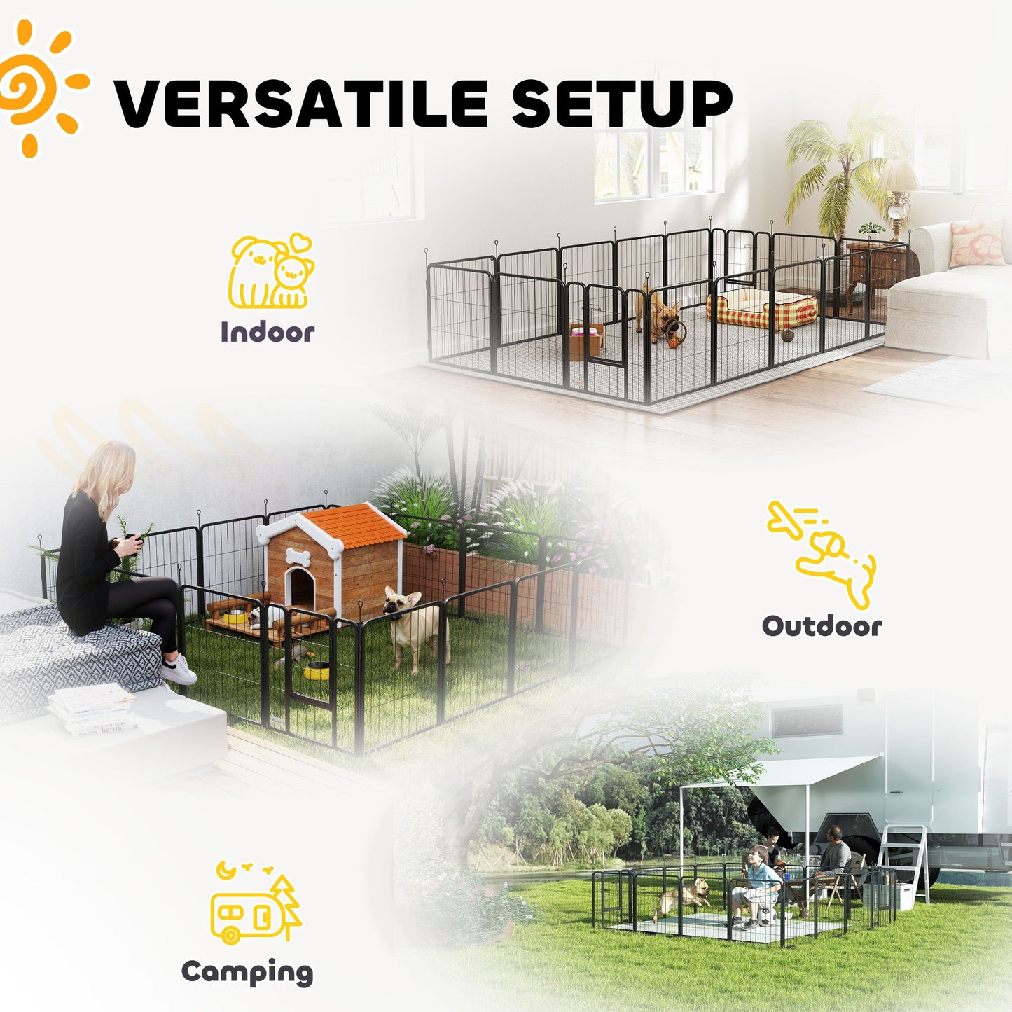 16 Panels Dog Playpen, 22"W x 24"H Heavy Duty Pet Fence with Door & Strap for Indoor Outdoor Backyard Garden, Portable & Foldable for Small Dogs