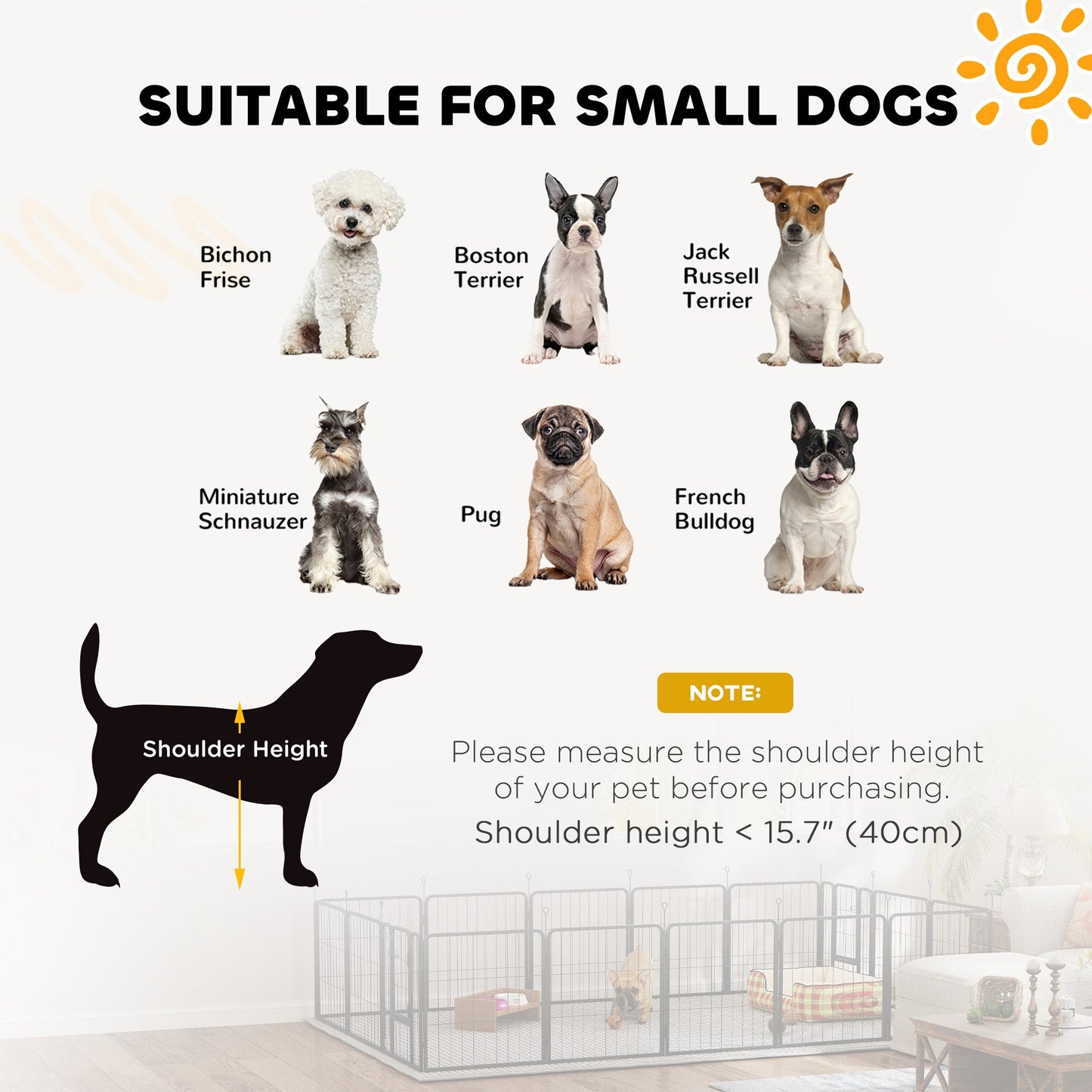 16 Panels Dog Playpen, 22"W x 24"H Heavy Duty Pet Fence with Door & Strap for Indoor Outdoor Backyard Garden, Portable & Foldable for Small Dogs