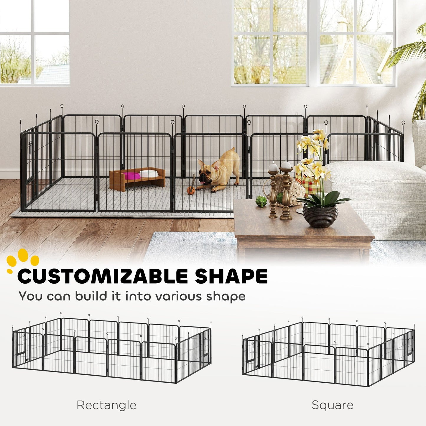 16 Panels Dog Playpen, 22"W x 24"H Heavy Duty Pet Fence with Door & Strap for Indoor Outdoor Backyard Garden, Portable & Foldable for Small Dogs