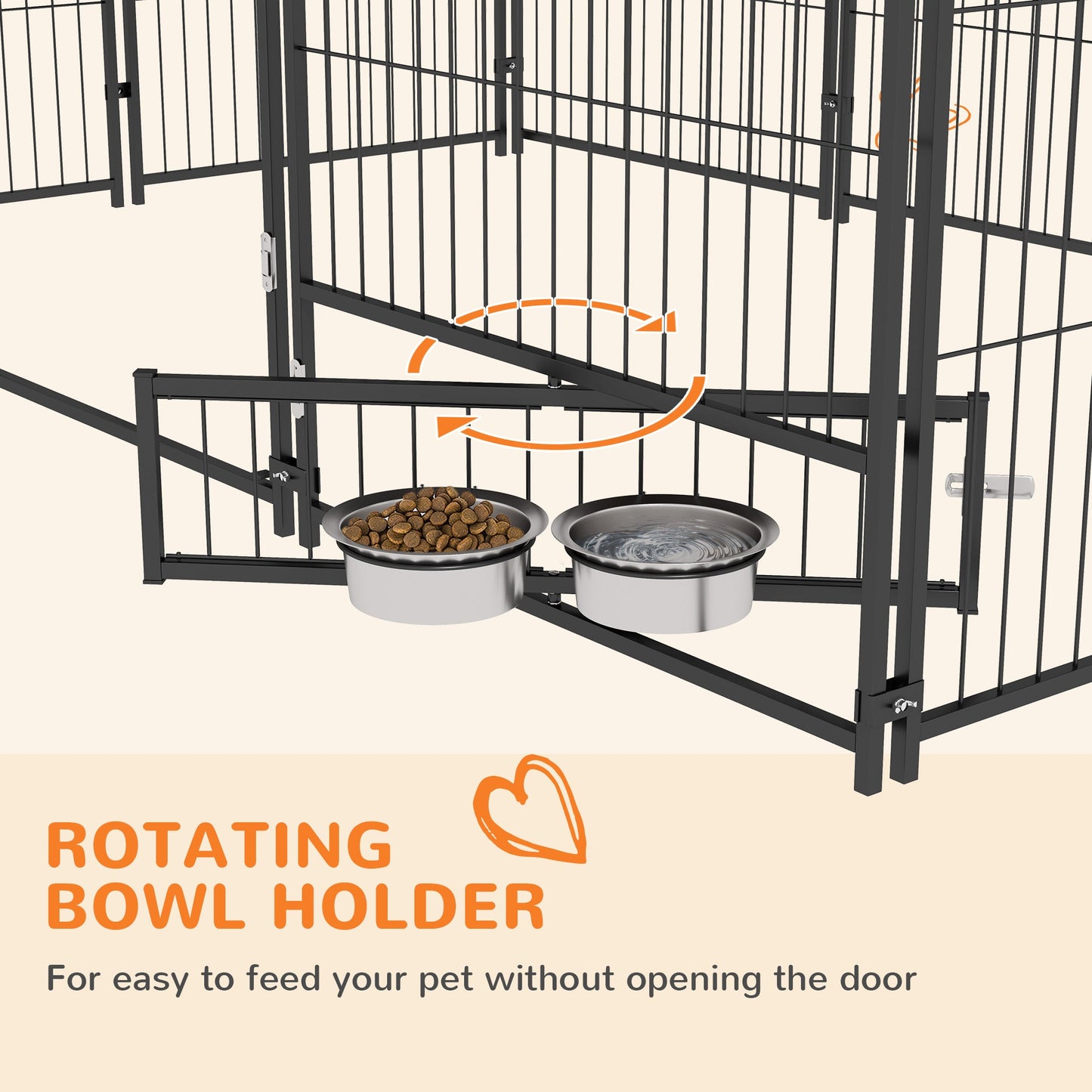 Large Dog Run, 6.9' x 4.6' x 5' Outdoor Dog Kennel with Canopy, Rotating Bowls, Door for Backyard & Garden, Coffee