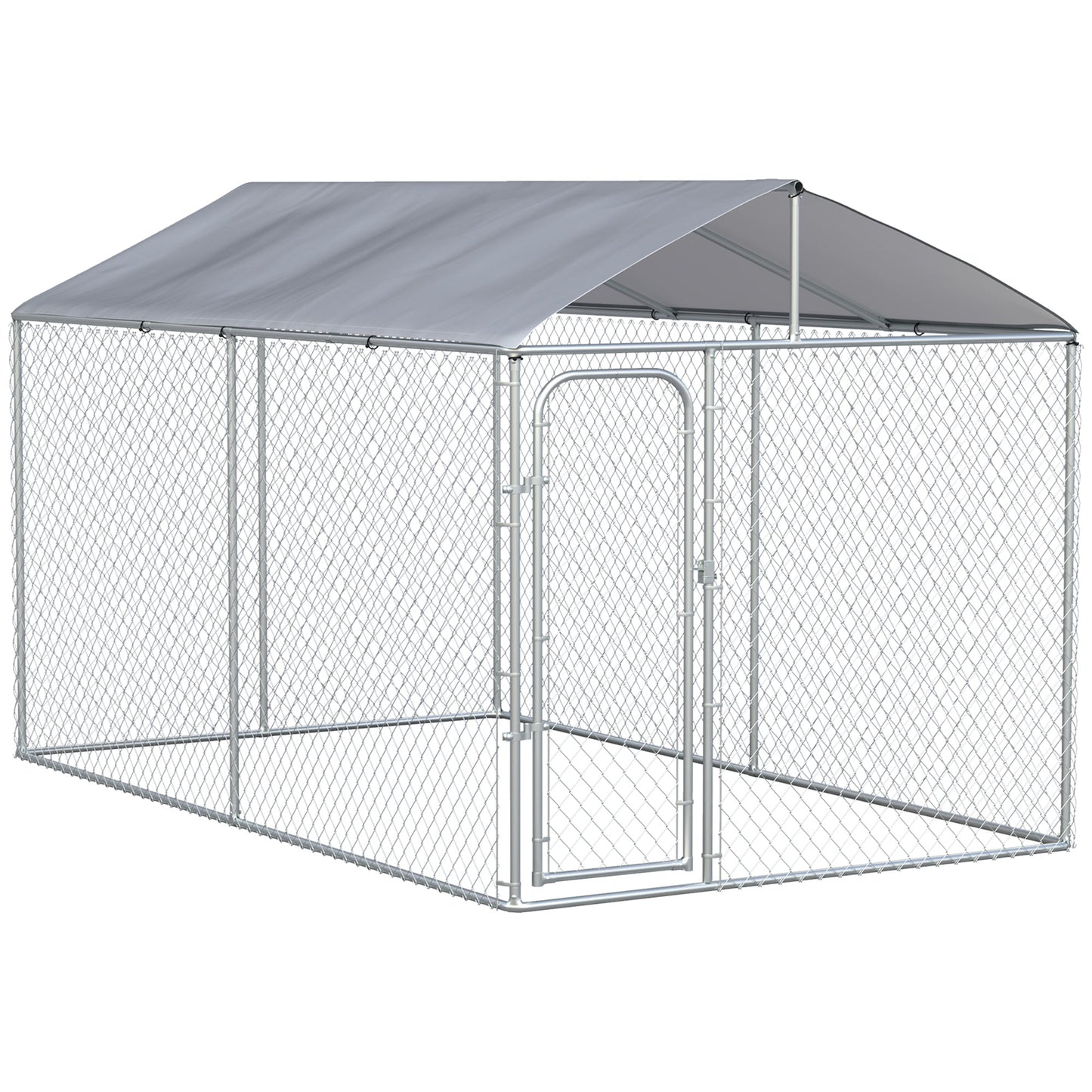 Dog Kennel Outdoor Run Fence with Roof, Steel Lock, Mesh Sidewalls for Backyard & Patio, 13.1' x 7.5' x 7.5'