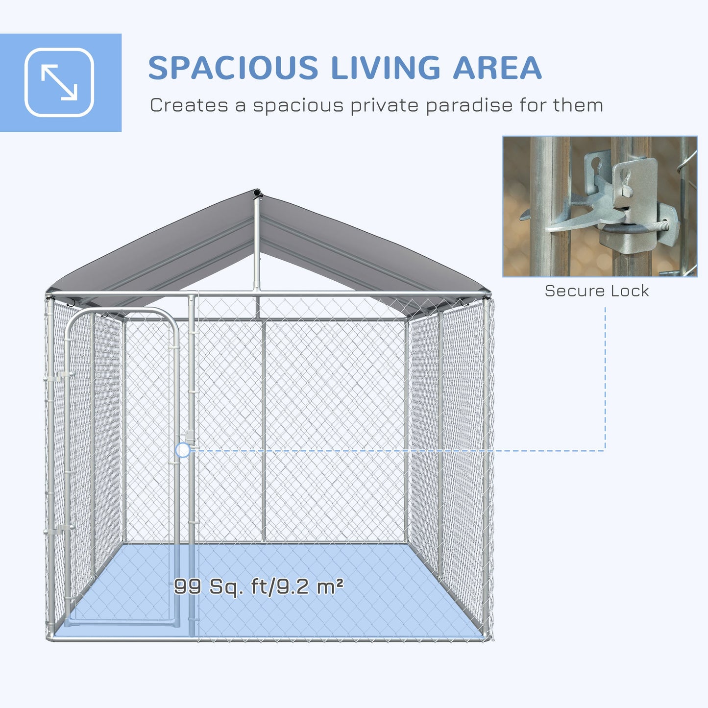 Dog Kennel Outdoor Run Fence with Roof, Steel Lock, Mesh Sidewalls for Backyard & Patio, 13.1' x 7.5' x 7.5'