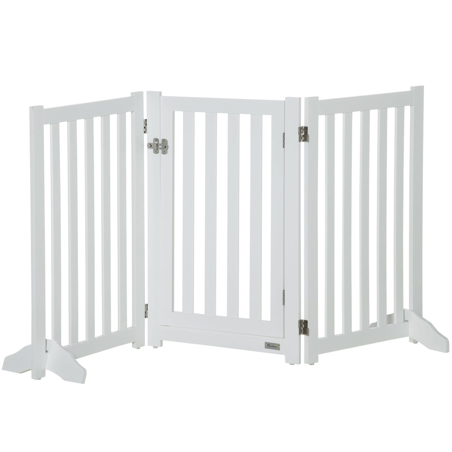31.5"H Foldable Dog Gate with Door, 3 Panels Freestanding Pet Gate Barriers Indoor with Support Feet, Puppy Fence for Small Medium Dogs, White