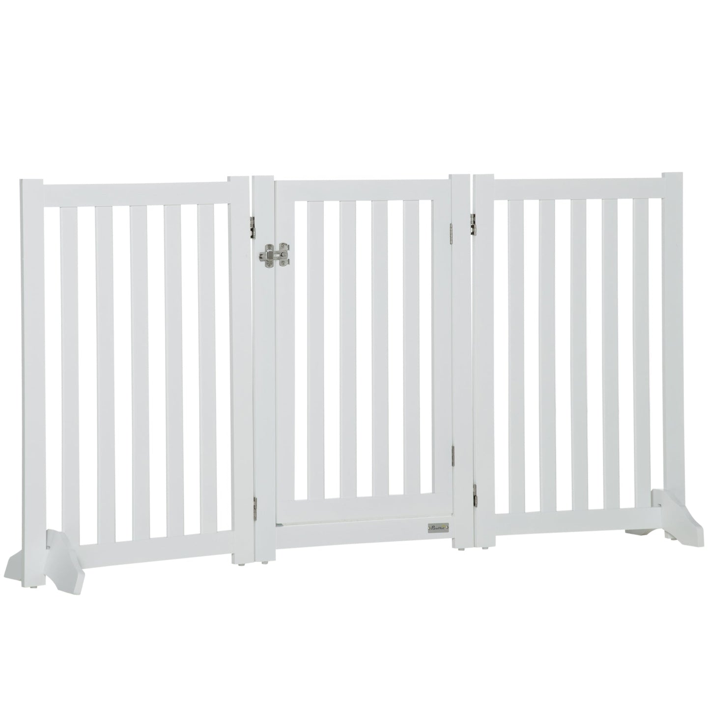 31.5"H Foldable Dog Gate with Door, 3 Panels Freestanding Pet Gate Barriers Indoor with Support Feet, Puppy Fence for Small Medium Dogs, White