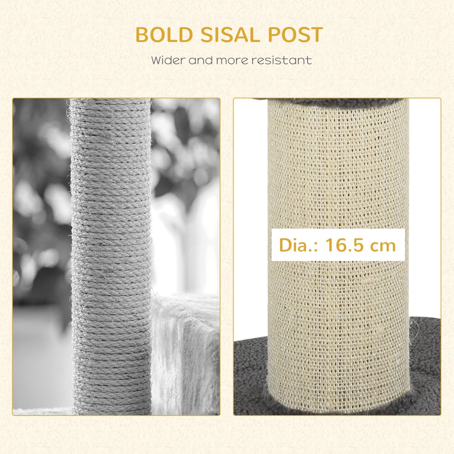 36"H Large Cat Scratching Post for Indoor Cats, Bold Cat Tree Multi-Level Kitty Tower with Sisal Mat Scratch Rope, Cat Bed, Removable Cushion, Perch, Grey