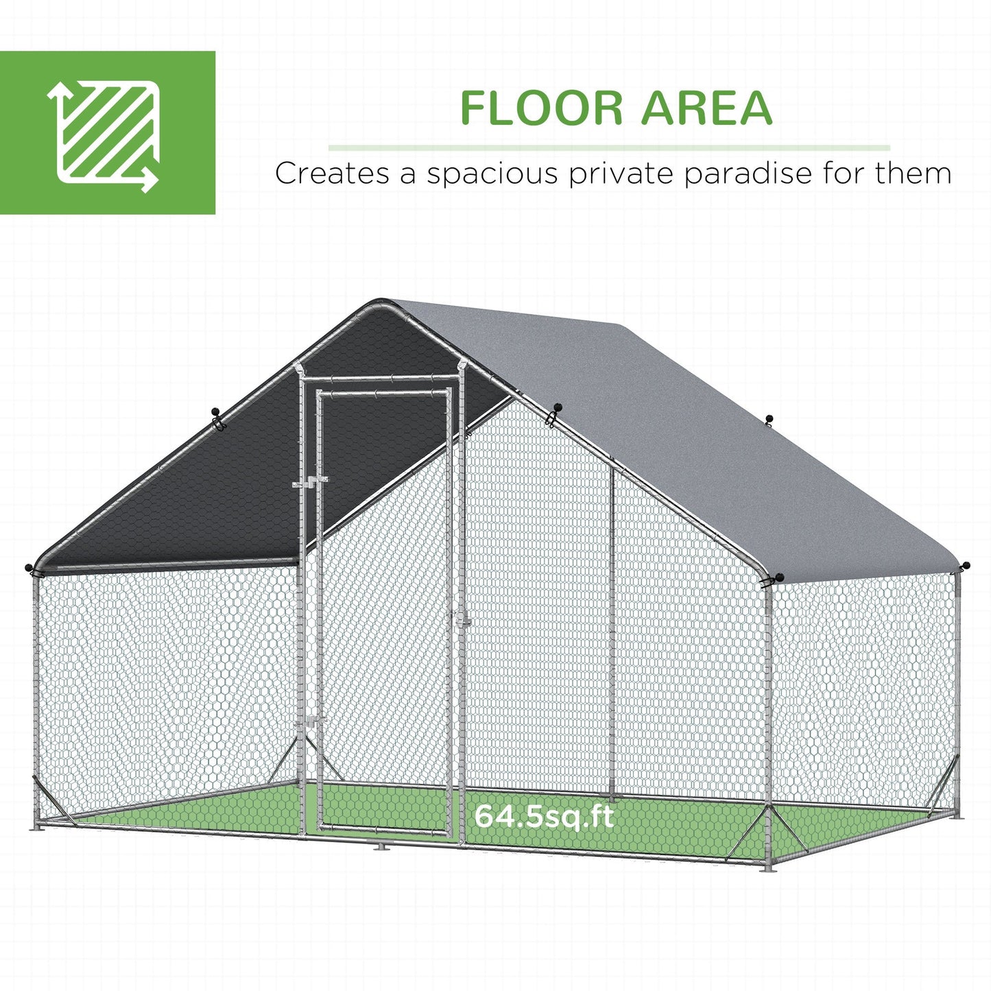 Metal Chicken Coop, Walk-in Large Chicken Run, Poultry Cage for Backyard Hen, Duck, Rabbit with Water- and UV-Protection Cover, for 4-6 Chickens, 9.8' x 6.6' x 6.6'