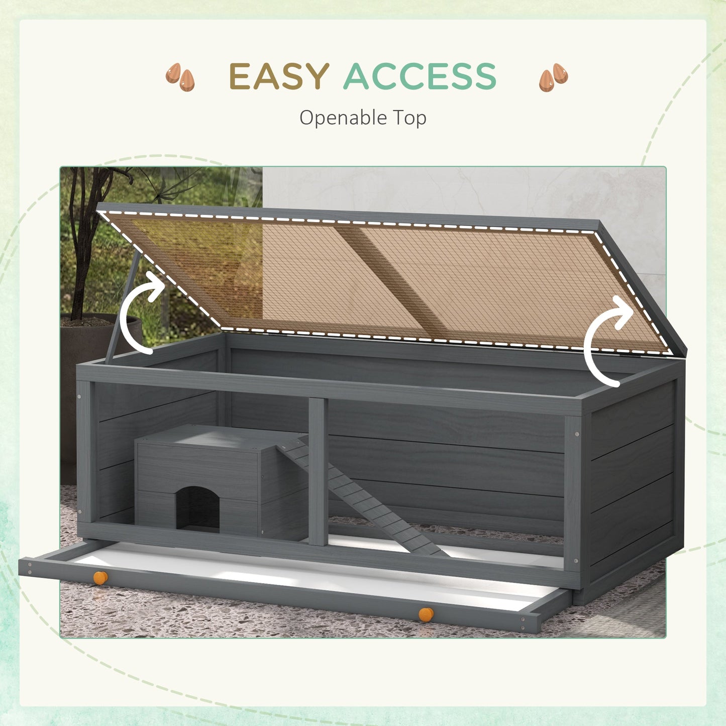 Wooden Hamster Cage, Small Animals Kit Hutch, Exercise Play House for Dwarf Hamsters, Gerbils, Chinchillas, Guinea Pigs, Bunnies, with Sliding Tray, Grey