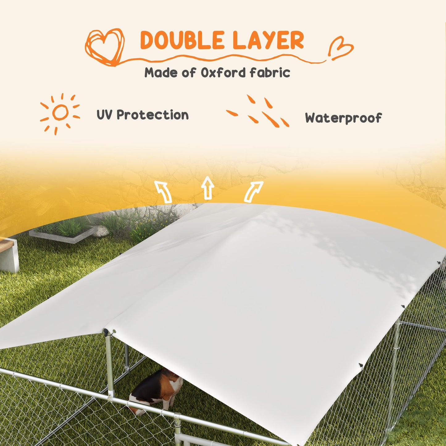 Outdoor Dog Kennel Dog Run with Waterproof, UV Resistant Cover for Medium and Large Sized Dogs, 13.1' x 7.5' x 4.9', Silver