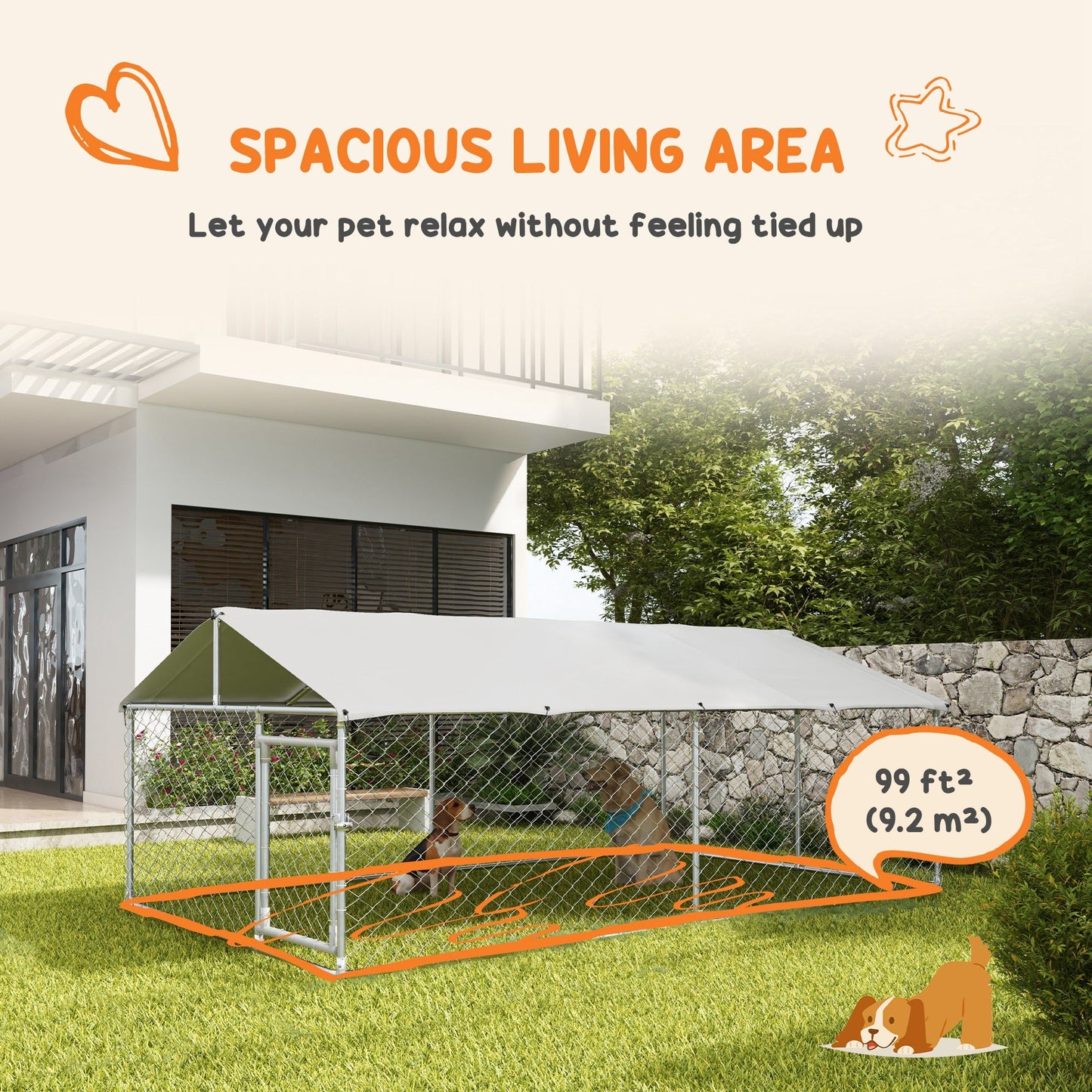Outdoor Dog Kennel Dog Run with Waterproof, UV Resistant Cover for Medium and Large Sized Dogs, 13.1' x 7.5' x 4.9', Silver