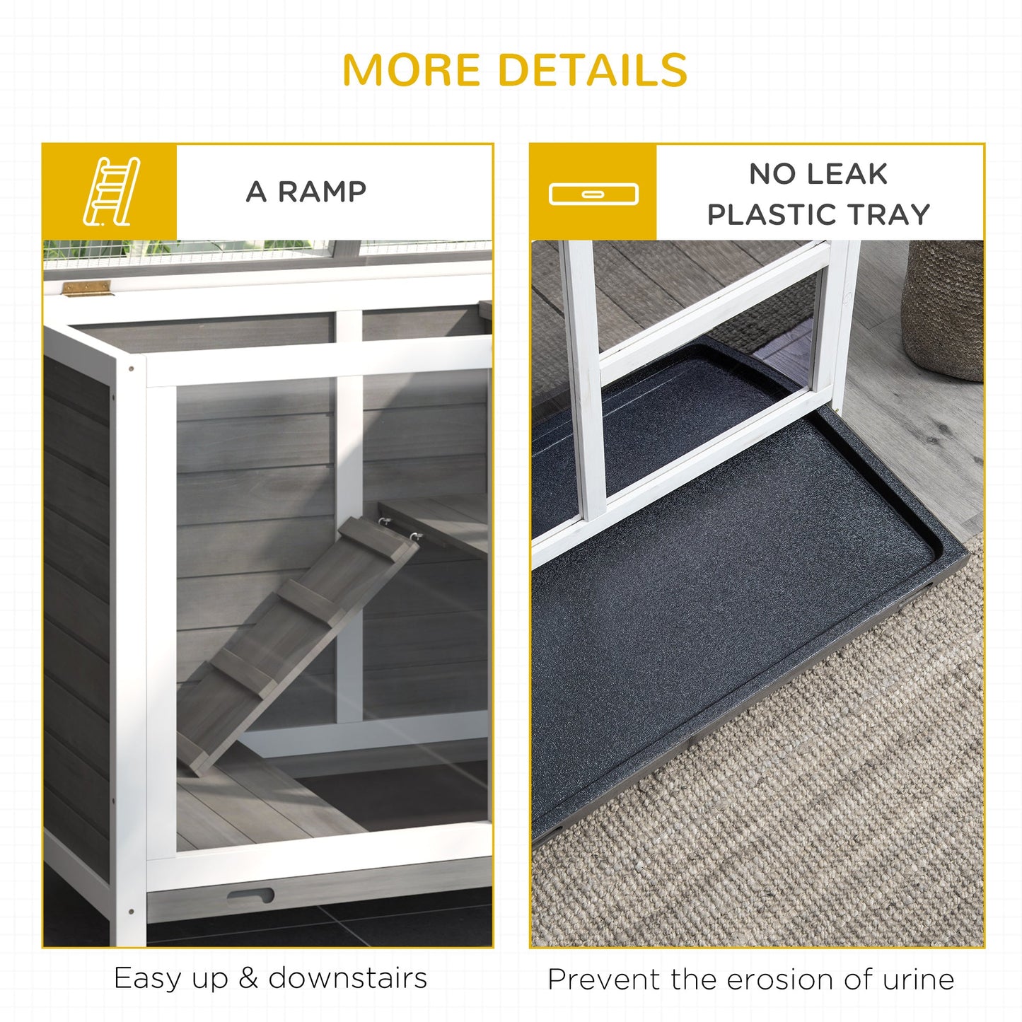 Indoor Rabbit Hutch with Wheels, Bunny Cage Guinea Pig House Small Animals Habitat W/ Top Access, Ramp, Pull Out Tray, Grey