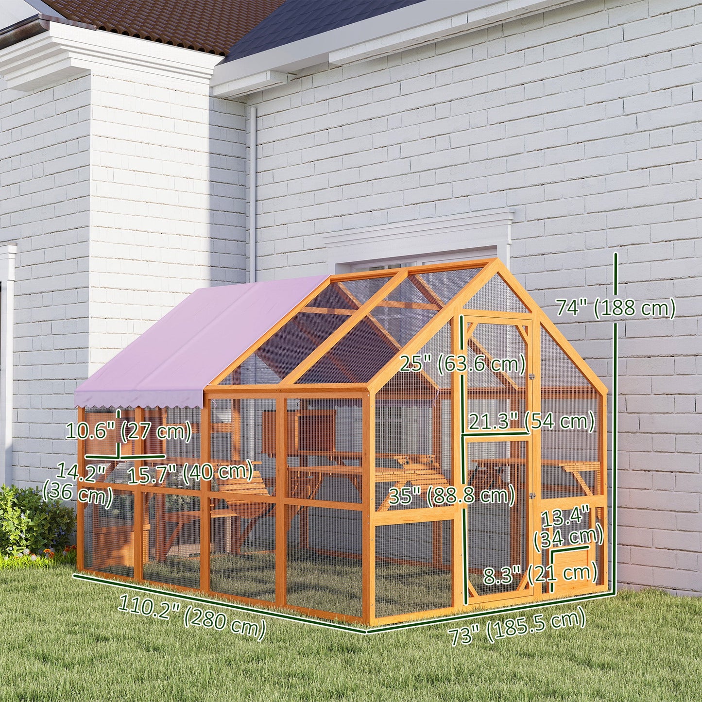 Catio Outdoor Cat Enclosure Wooden Feral House with Weatherproof Canopy, Bridges, Resting Boxes, Platforms, for 3-6 Cats, Orange