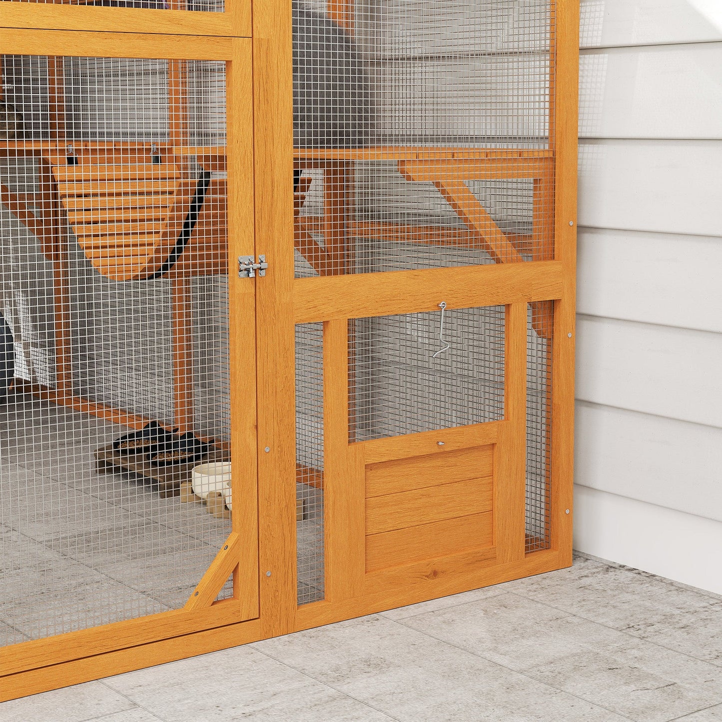 Catio Outdoor Cat Enclosure Wooden Feral House with Weatherproof Canopy, Bridges, Resting Boxes, Platforms, for 3-6 Cats, Orange