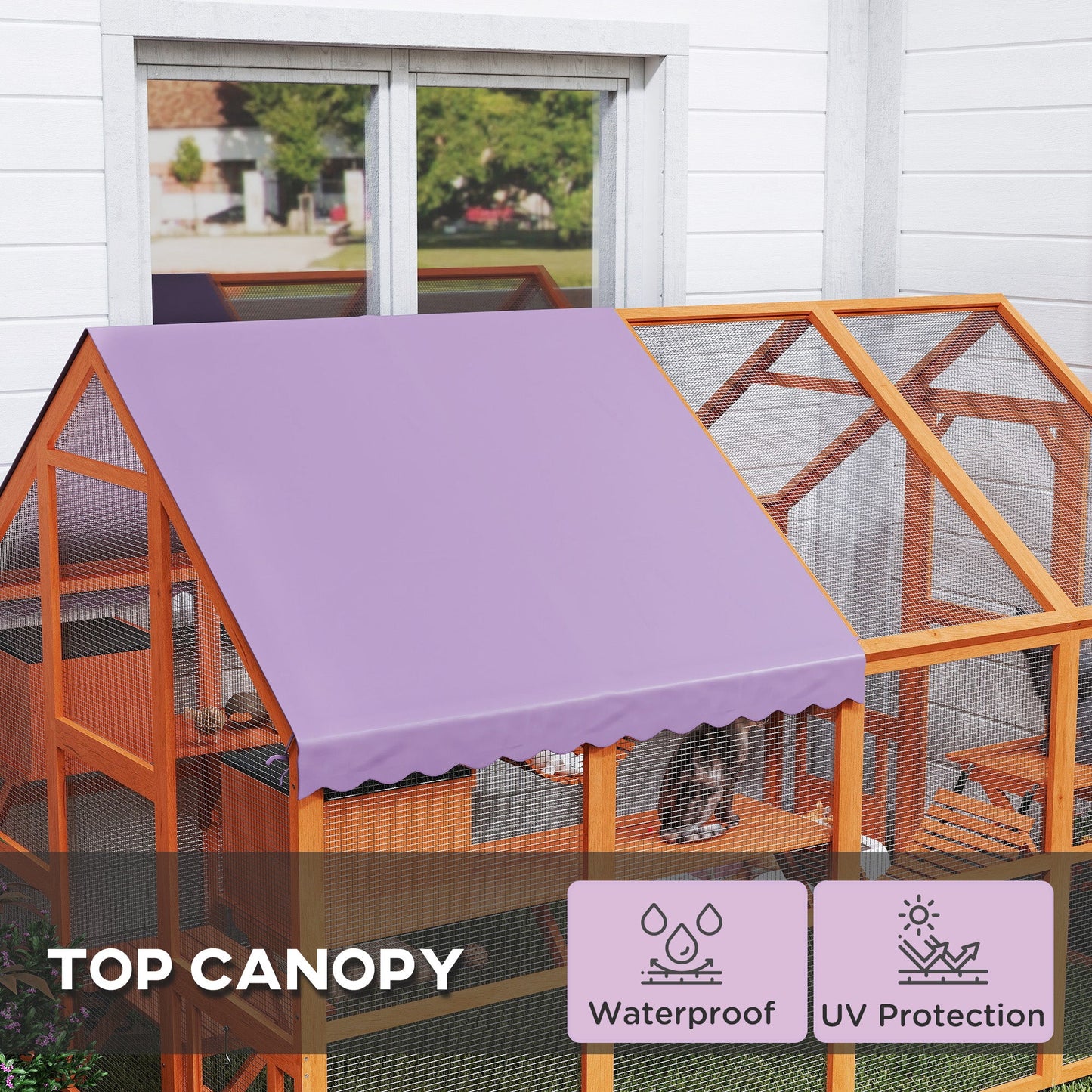 Catio Outdoor Cat Enclosure Wooden Feral House with Weatherproof Canopy, Bridges, Resting Boxes, Platforms, for 3-6 Cats, Orange