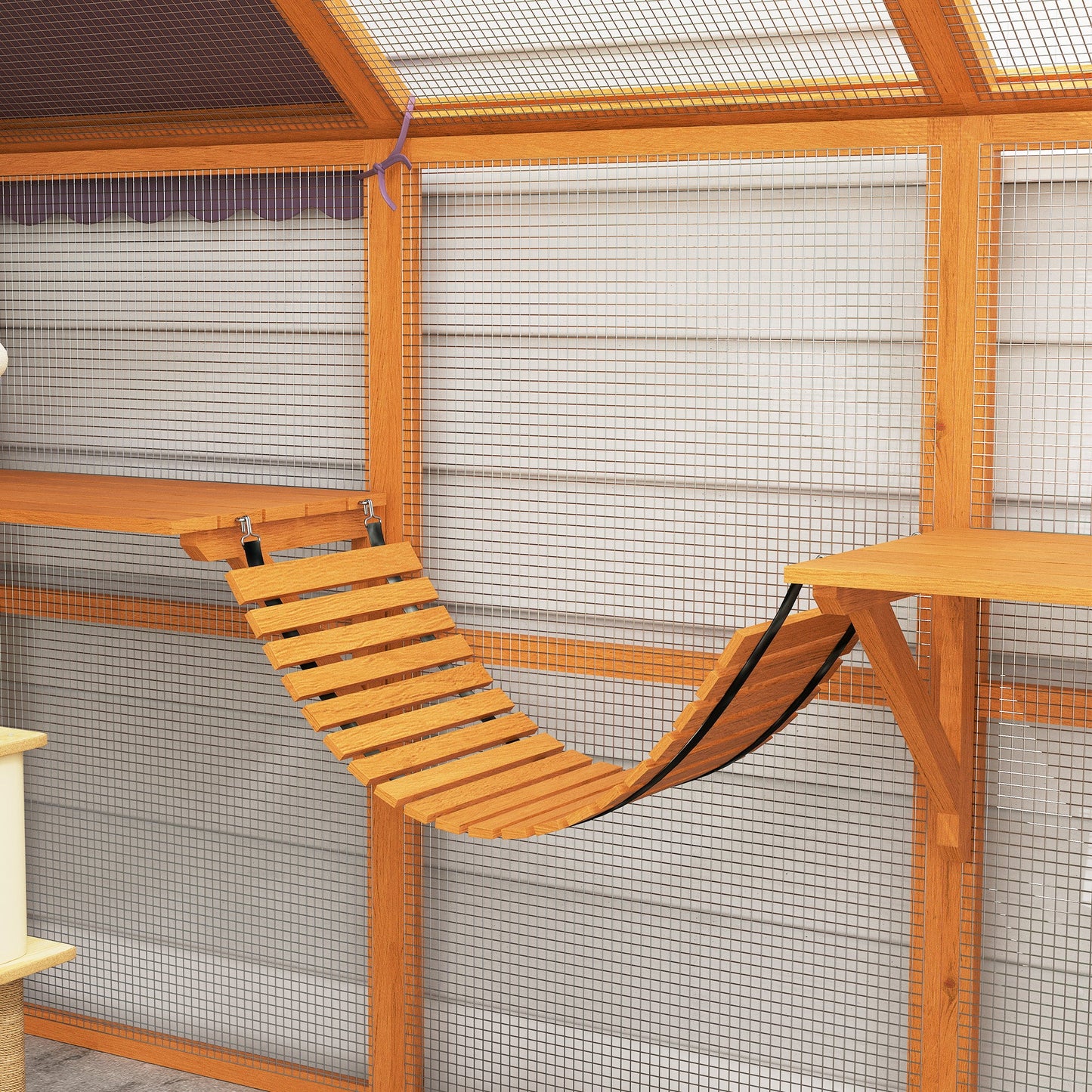 Catio Outdoor Cat Enclosure Wooden Feral House with Weatherproof Canopy, Bridges, Resting Boxes, Platforms, for 3-6 Cats, Orange