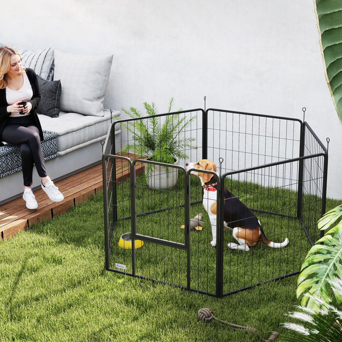 Dog Playpen, Wide 31.5"W Heavy-Duty Metal Puppy Play Pen, Pet Exercise Fences for Outside and Indoor, DIY Design with Door for Medium Dogs, 6 Panels, 31.5"H