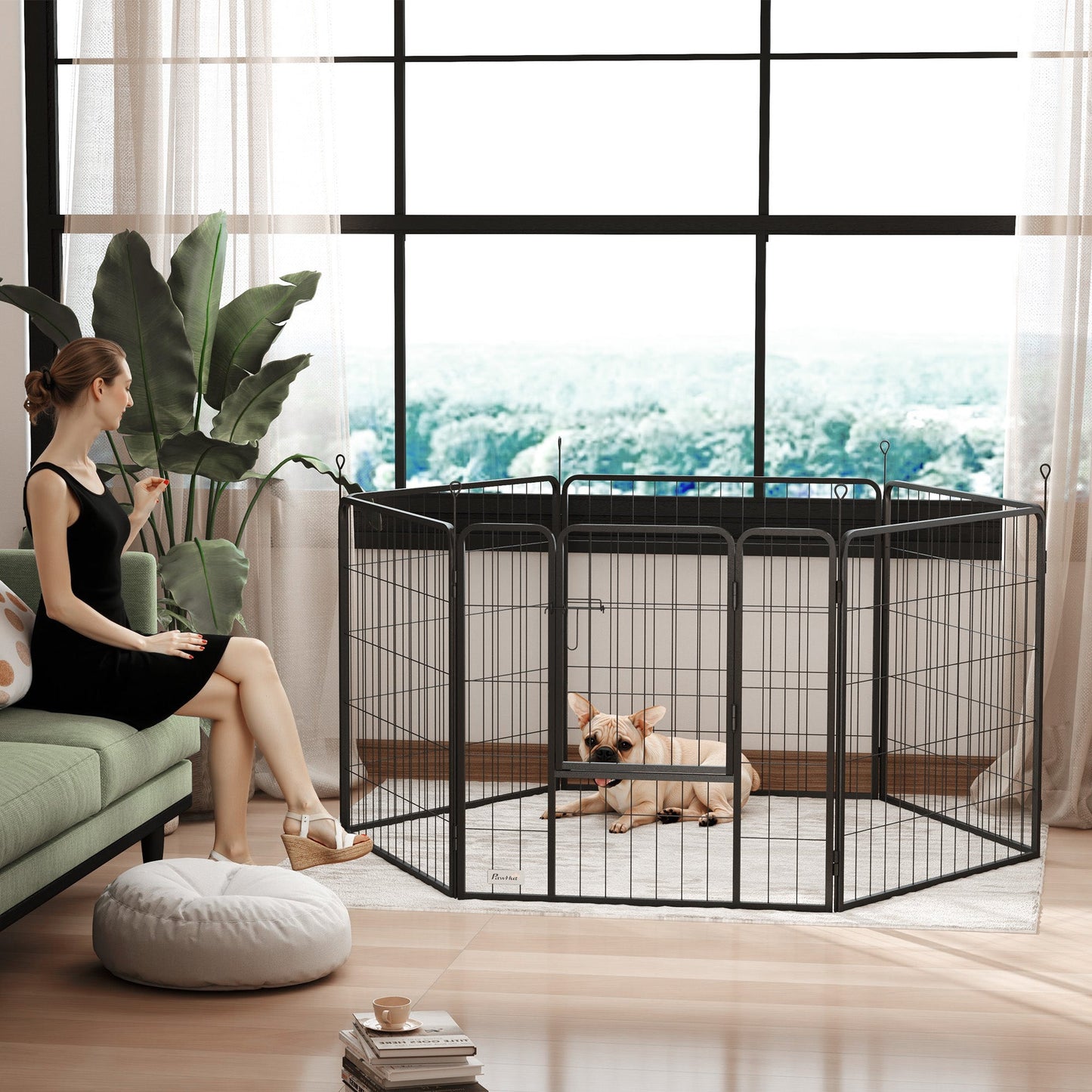 Dog Playpen, Wide 31.5"W Heavy-Duty Metal Puppy Play Pen, Pet Exercise Fences for Outside and Indoor, DIY Design with Door for Medium Dogs, 6 Panels, 31.5"H